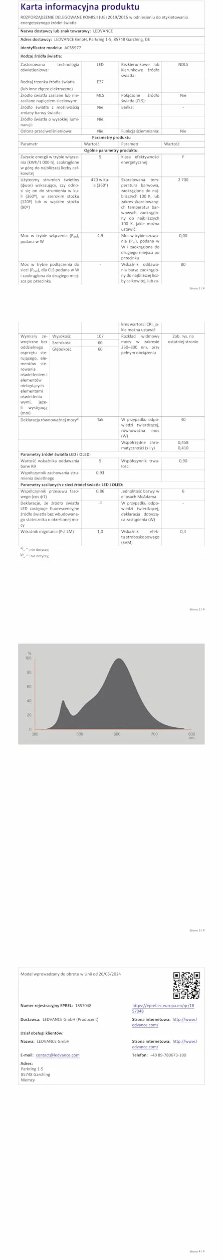 OSRAM LED Star Value Classic A40 Żarówka LED do gniazda E27, kształt gruszki, FR, 470 lumenów, ciepła biel (2700K), zamiennik konwencjonalnych żarówek 40W, bez możliwości ściemniania