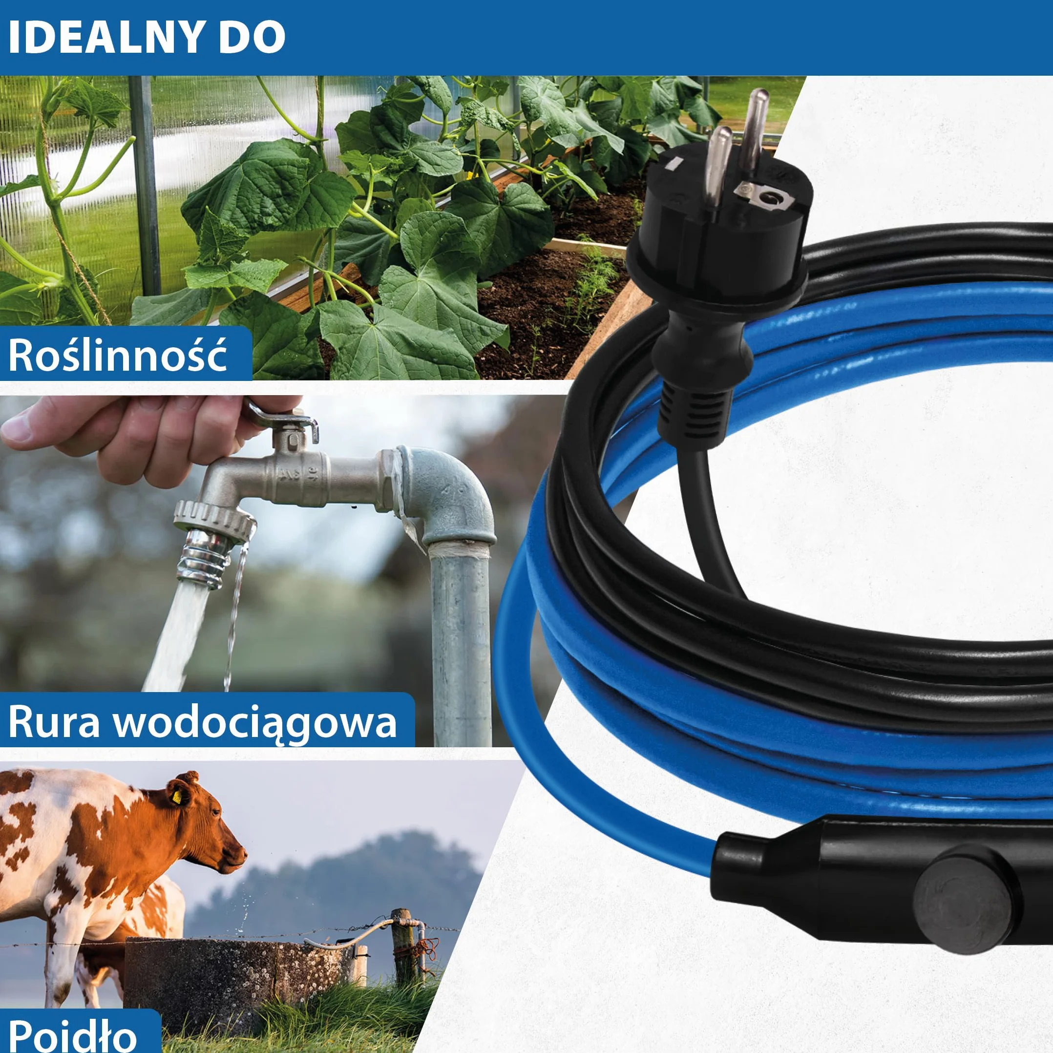 Kabel grzejny przeciwzamrożeniowy 15 W/m 12 m z termostatem +5°C/+15°C