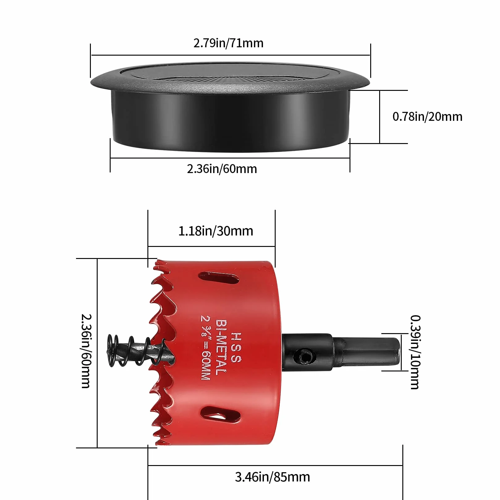 10 sztuk na biurko, przepust kablowy, 60 mm, okrągłe osłony otworów kablowych do biura, stołu, blatów roboczych, prowadnica kabli, z otwornicą (czarne)