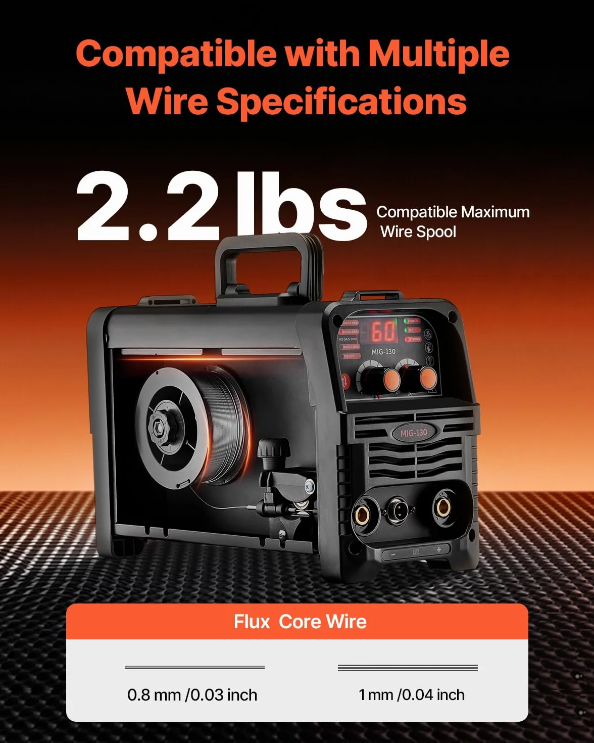VEVOR Spawarka MIG, 130 A, synergetyczna spawarka MIG, 3 w 1, wieloprocesowa spawarka MIG/MMA/Lift-TIG, spawarka z technologią falownika IGBT i cyfrowym wyświetlaczem