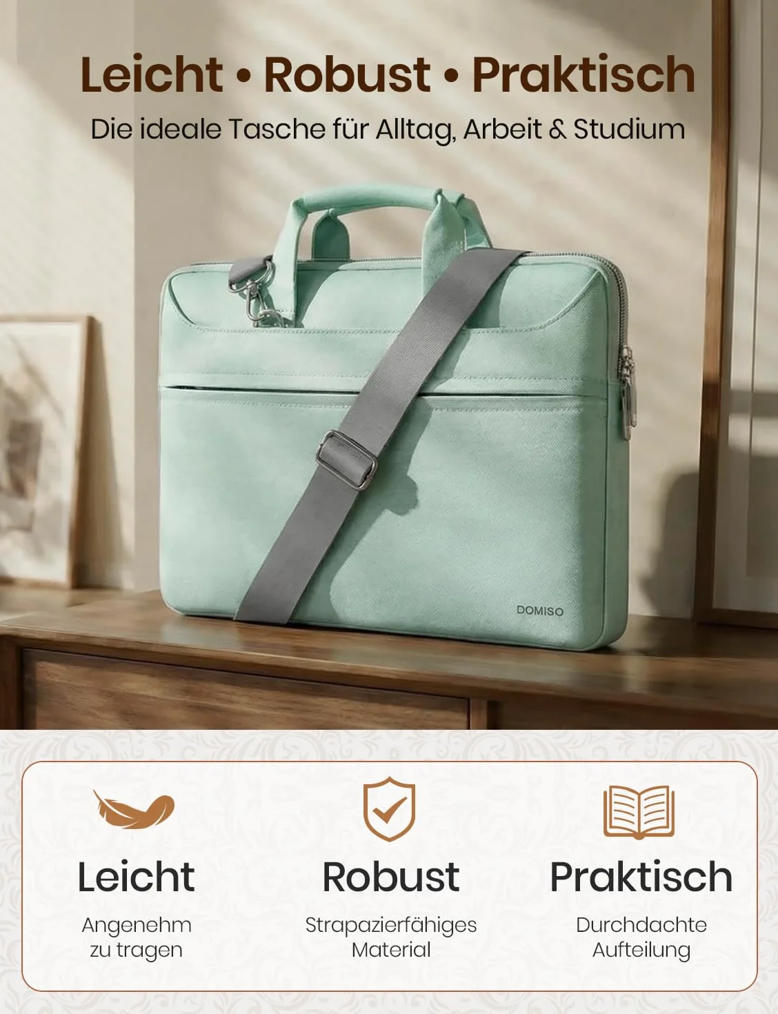DOMISO torba na laptopa / notebooka, wodoszczelna torba na ramię