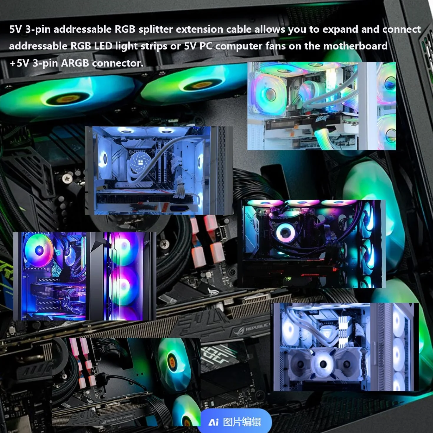 Gebildet Kabel Rozdzielający ARGB 1 do 2, 5V 3-pin Adresowalny Przedłużający RGB do Wentylatorów PC