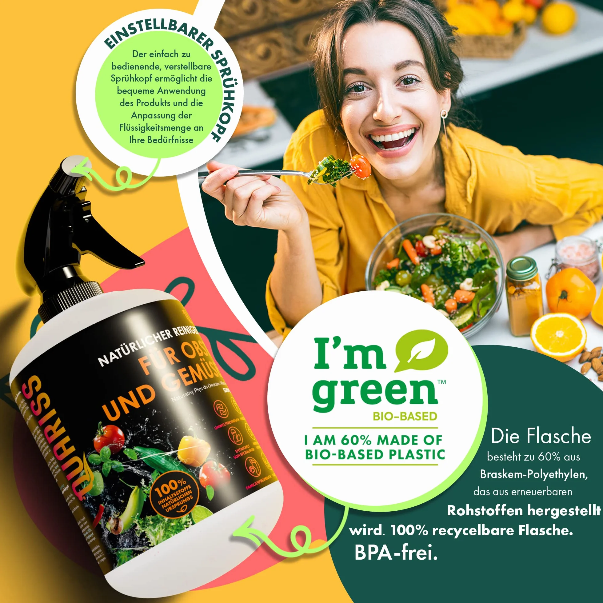 Natural Fruit and Vegetable Cleaner - Vegan Vegetable Cleaner Fruit Cleaner - Usuwa kurz woskowy i inne zanieczyszczenia - 500ml
