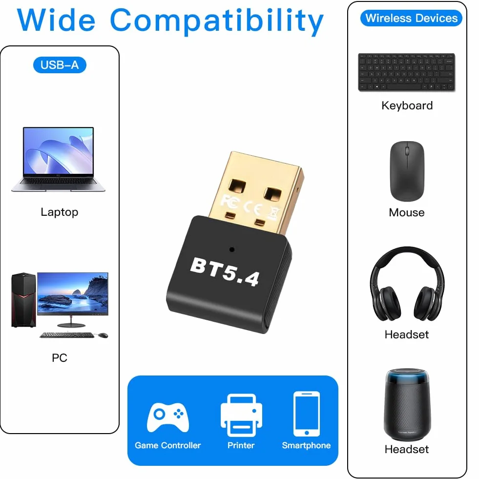 AXFEE Adapter Bluetooth 5.4 USB Dongle Obsługuje Windows 11/10/8.1