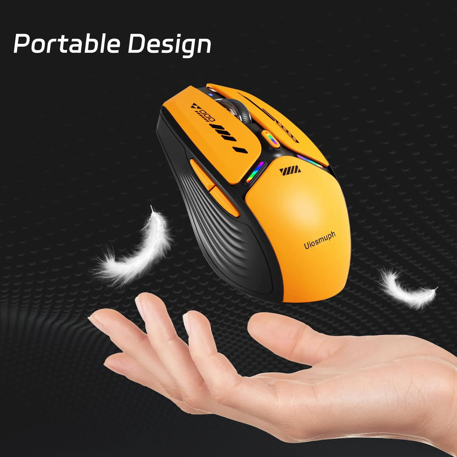 Uiosmuph G19 Bezprzewodowa mysz Bluetooth (tryb trójwymiarowy: BT5.0/5.1+2.4G), 3 dpi, widoczny poziom naładowania baterii, z adapterem odbiornika Nano USB typu c- Pomarańczowy