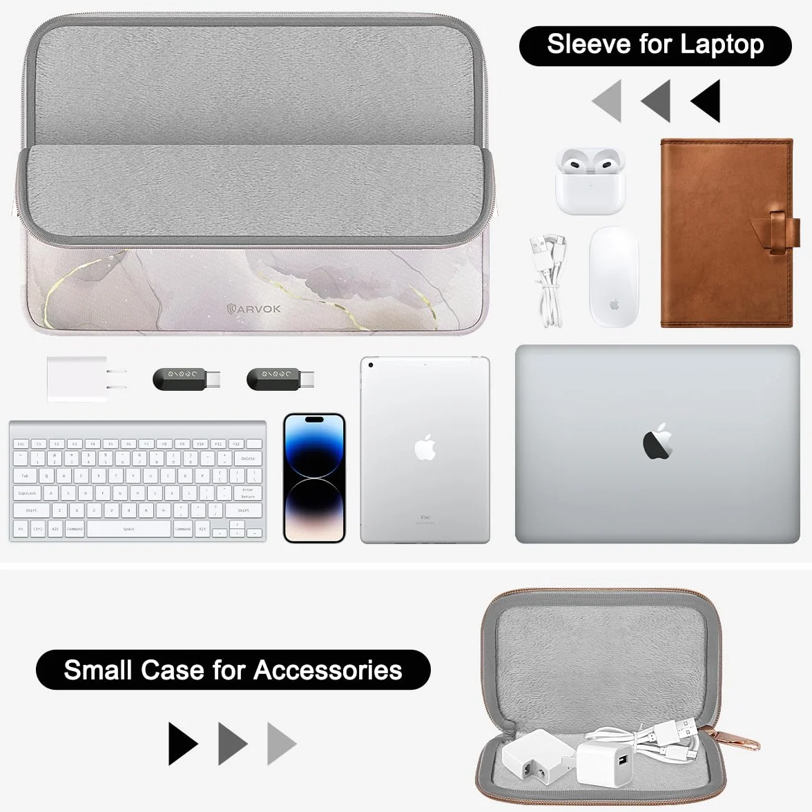 ARVOK 13 13,3 14-calowy pokrowiec na laptopa zestaw do MacBooka Air/Pro 13 14, wodoodporny notebook komputer tablet etui pokrowiec z etui na akcesoria do Samsung HP, MacBook, Dell, Lenovo, ASUS, Acer