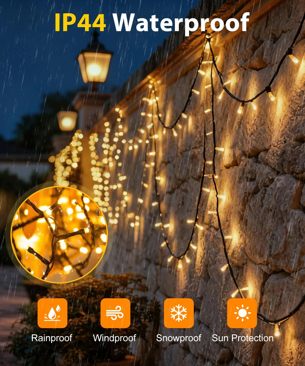Łańcuch świetlny LED 80 m, 800 diod LED, IP44 Wodoodporny z Pilotem i Pamięcią, 8 Trybów i Timer, Ciepłe Białe Światło do Ogrodu, Wesela, Świąt i Przyjęć