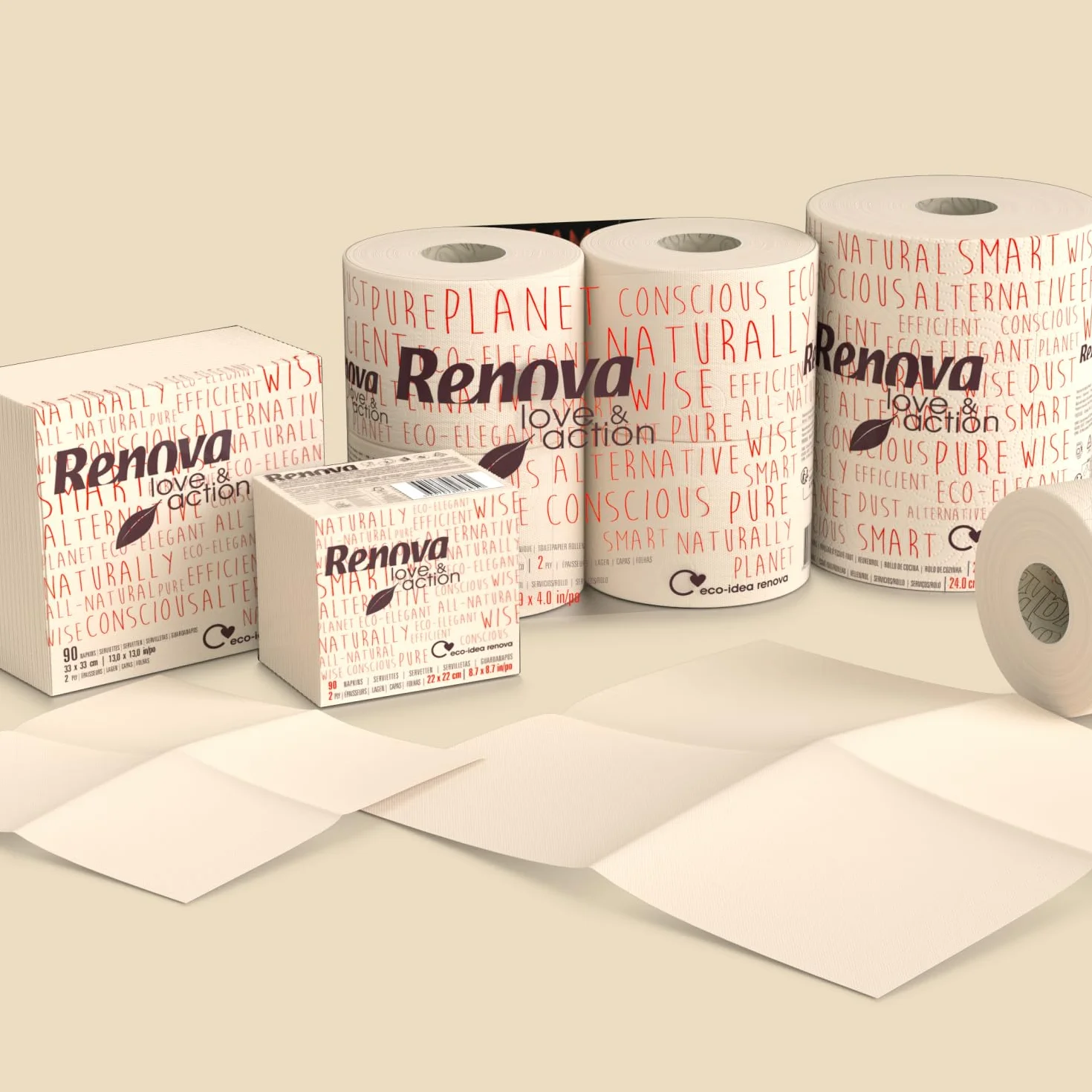 Renova Ekologiczny ręcznik kuchenny Love & Action | 1 rolka kuchenna w rozmiarze XXL | kolor kraft | papier z certyfikatem FSC®
