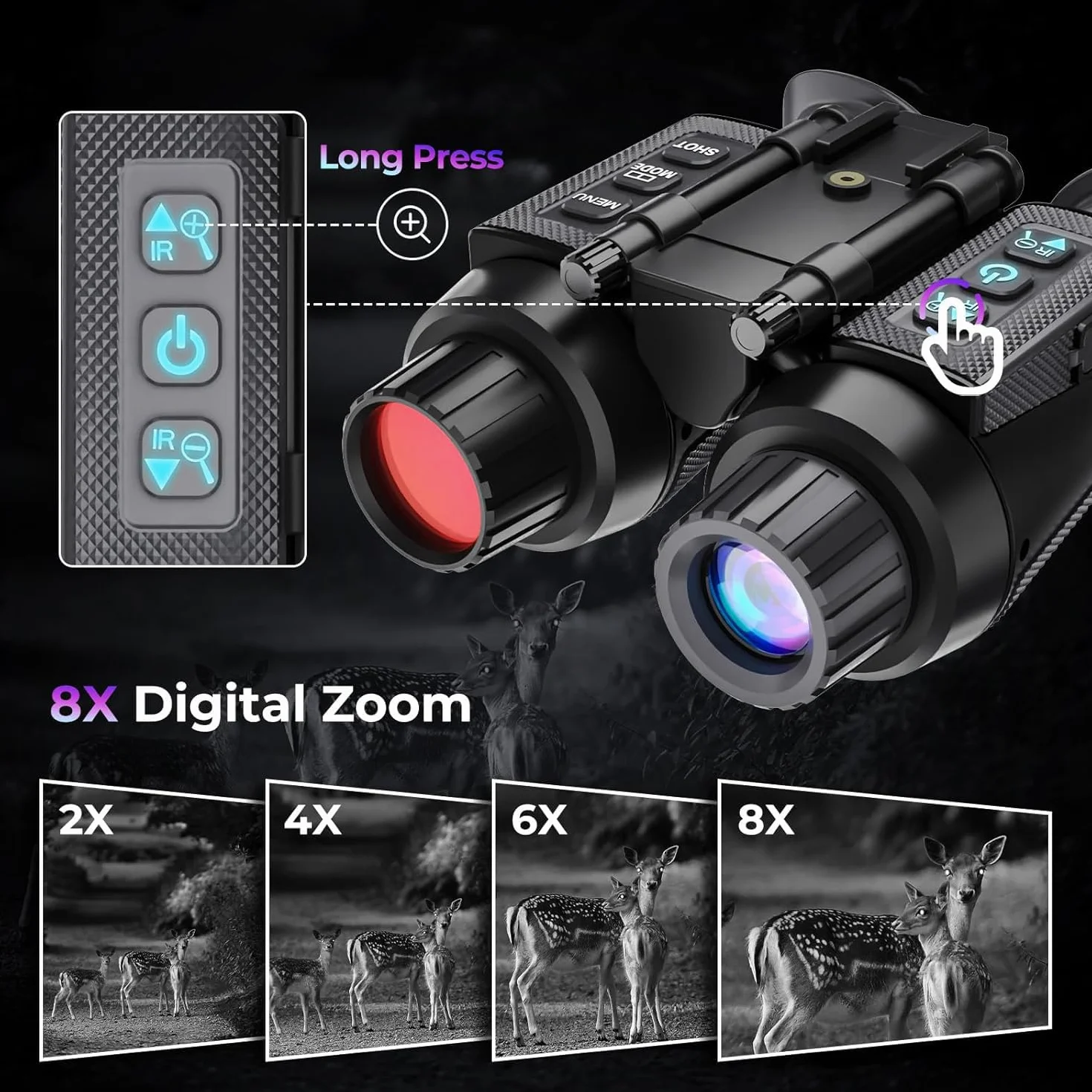 Noktowizor 3D 8x zoom cyfrowy lornetka na podczerwień 4K dla dorosłych karta 32 GB