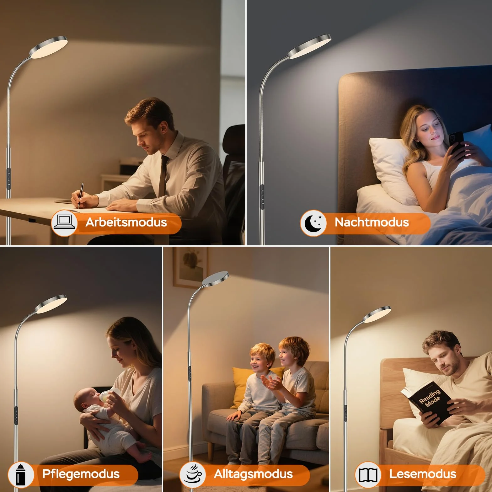 NOVA Lampa stojąca LED | Dimmowana lampa stojąca do salonu z pilotem | 4 temperatury barwowe & 4 poziomy jasności (Koloru Niklu)