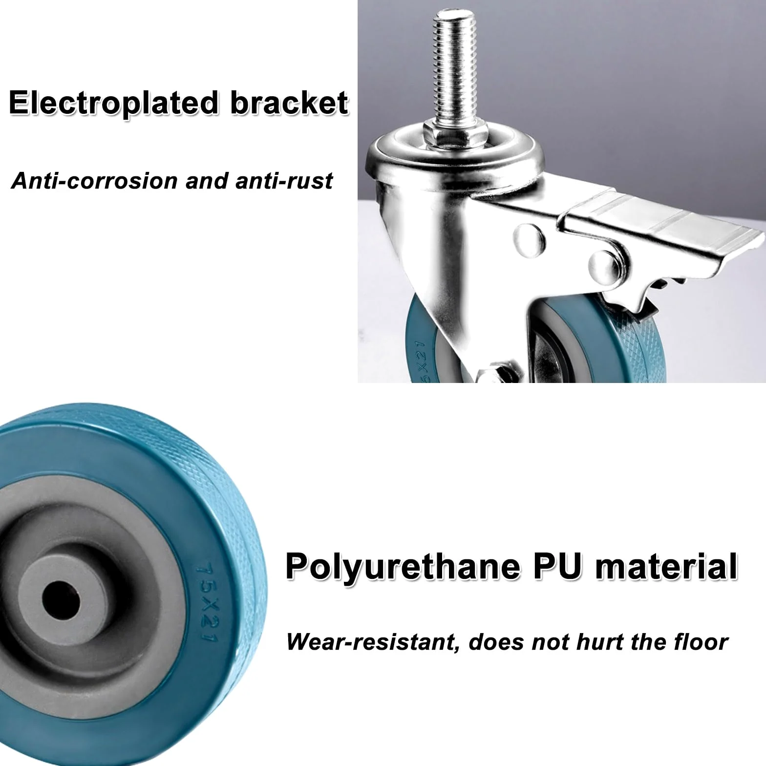 kółka skrętne 65/75 mm, 4 ciche kółka z hamulcem, M10/M12, każde koło może udźwignąć 80 kg, zabezpieczenie przed zużyciem, zamykane kółka bezpieczeństwa, do mebli