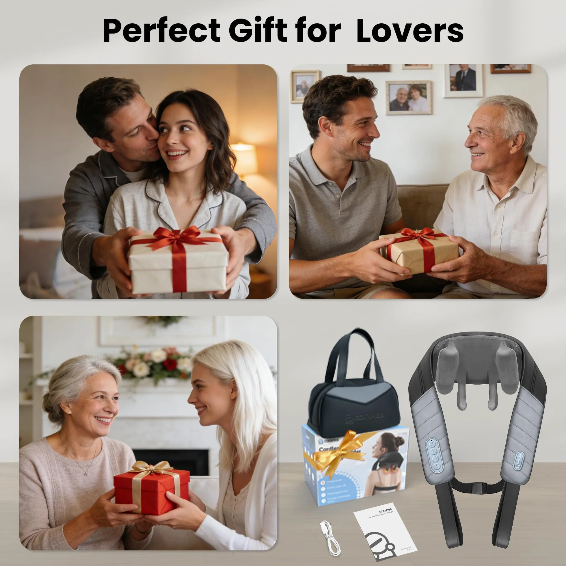 COMFIER Shiatsu urządzenie do masażu karku z ciepłem, bezprzewodowe urządzenie do masażu głębokiego ugniatania 4D, łagodzące kark, ramiona i plecy, prezent dla mężczyzn i kobiet