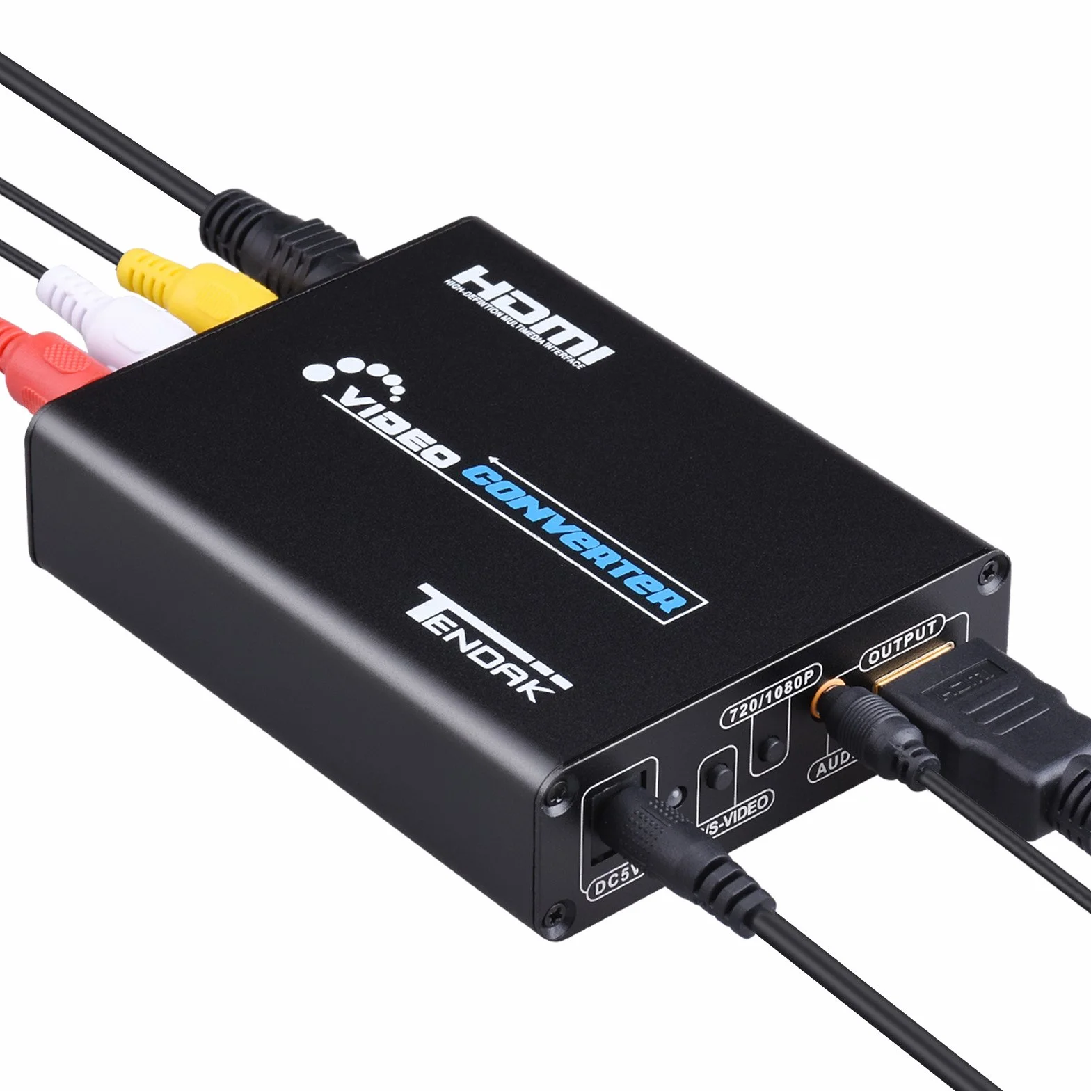 Tendak Composite S-Video AV RCA CVBS na HDMI adapter N64 PS2 na HDMI konwerter obsługuje 720p/1080p z kablem 3RCA S-Video