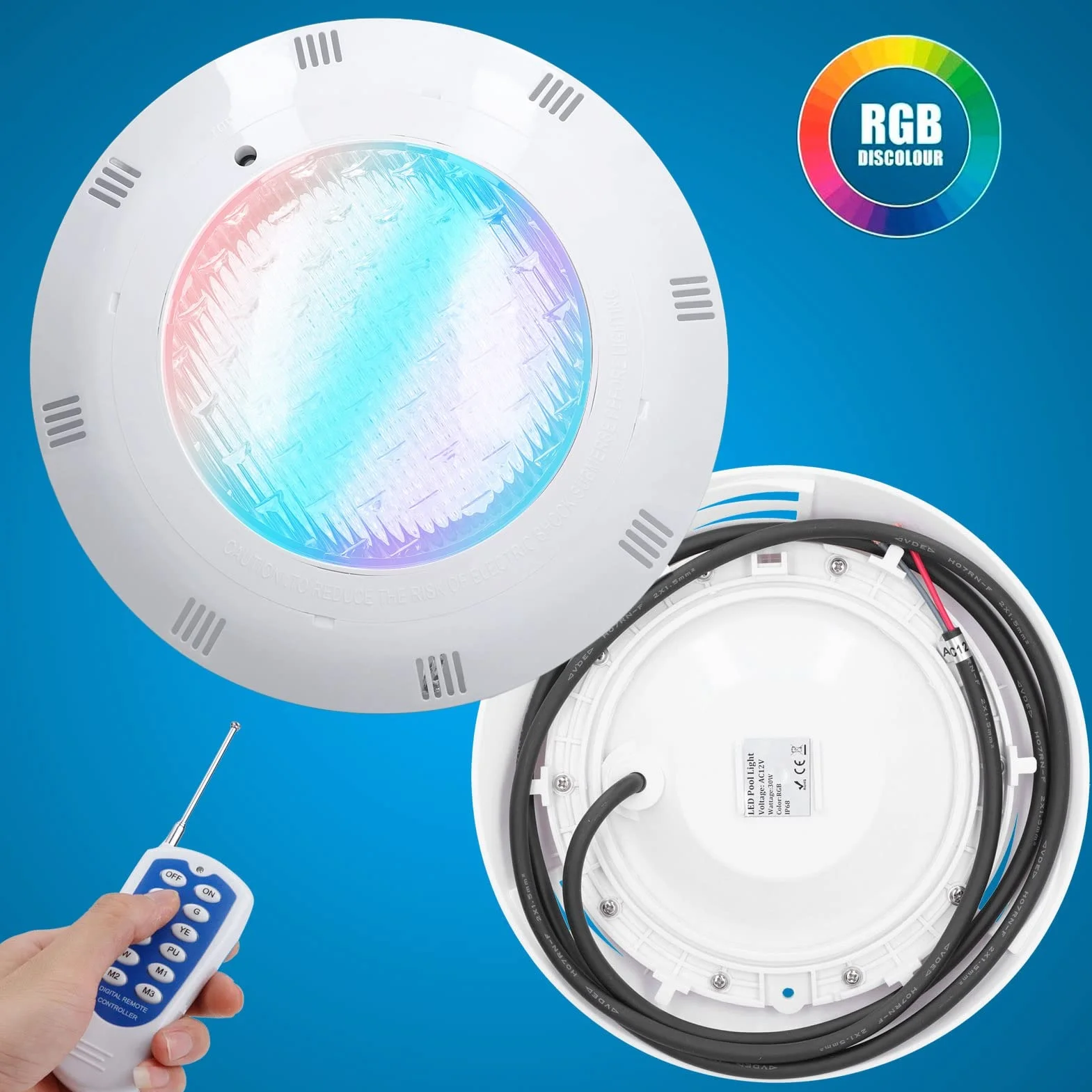 Oświetlenie Basenowe LED, AC12V RGB Multi Color IP68 Wodoodporne Oświetlenie Podwodne LED z Pilotem, Zatapialna Lampa Stawowa o Wysokiej Jasności do Basenów, Dekoracja świetlna (45 W)