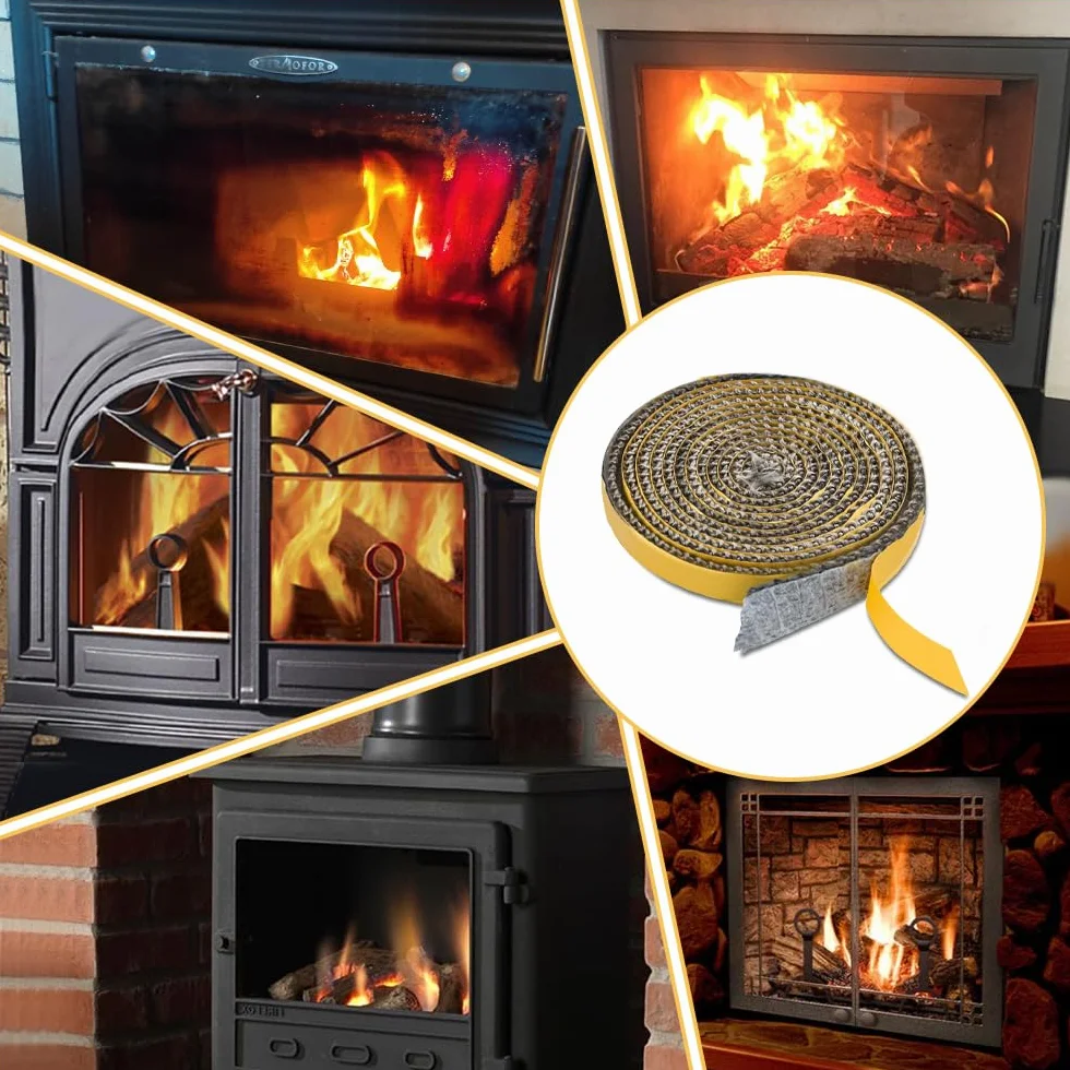 Taśma uszczelniająca do kominka, taśmy uszczelniające do pieca z włókna szklanego, odporna na wysoką temperaturę do 550°C, samoprzylepna, uszczelka kominkowa do kominka, rury piecowej, rury