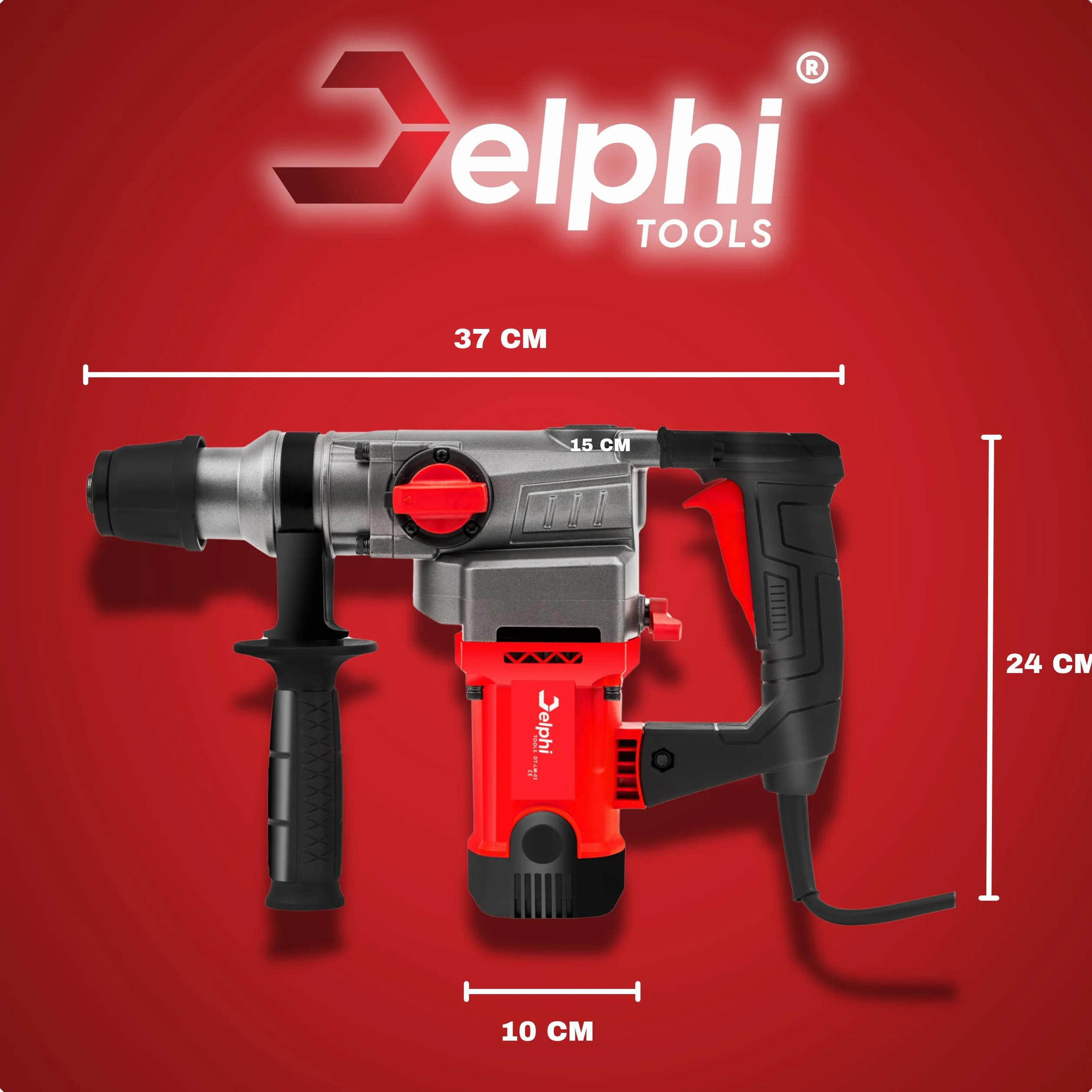 Delphi SDS Plus Młot udarowo-obrotowy 2200 W – młot wyburzeniowy i wiertarka udarowa SDS+, 3 funkcje w jednym narzędziu, 880 obr./min, zestaw wierteł i dłut, akcesoria i walizka