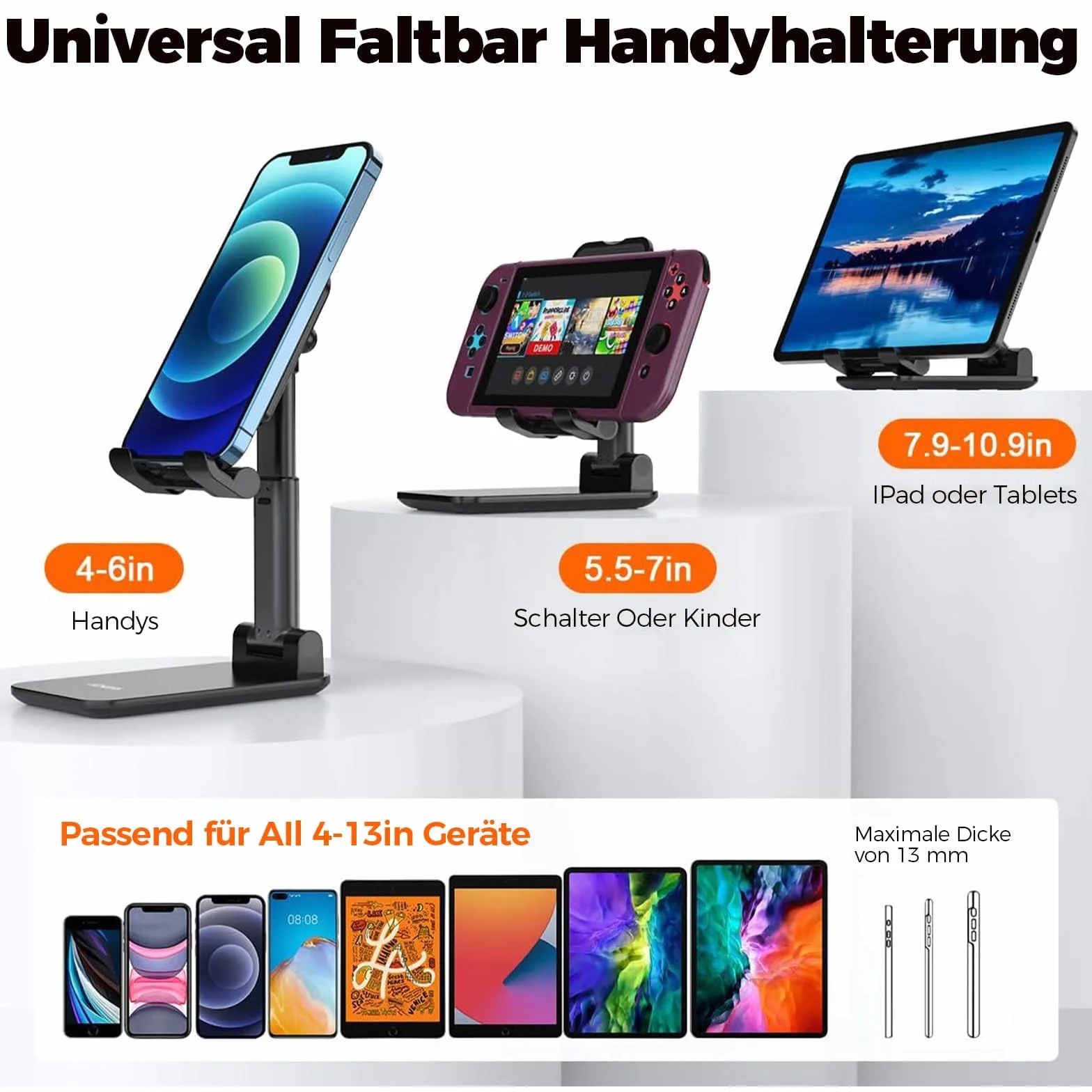 VIKY® Uniwersalny składany uchwyt na telefon komórkowy, wielokątny stojak na telefony i tablety 13-33 cali, antypoślizgowy, regulowany, przenośny, czarny