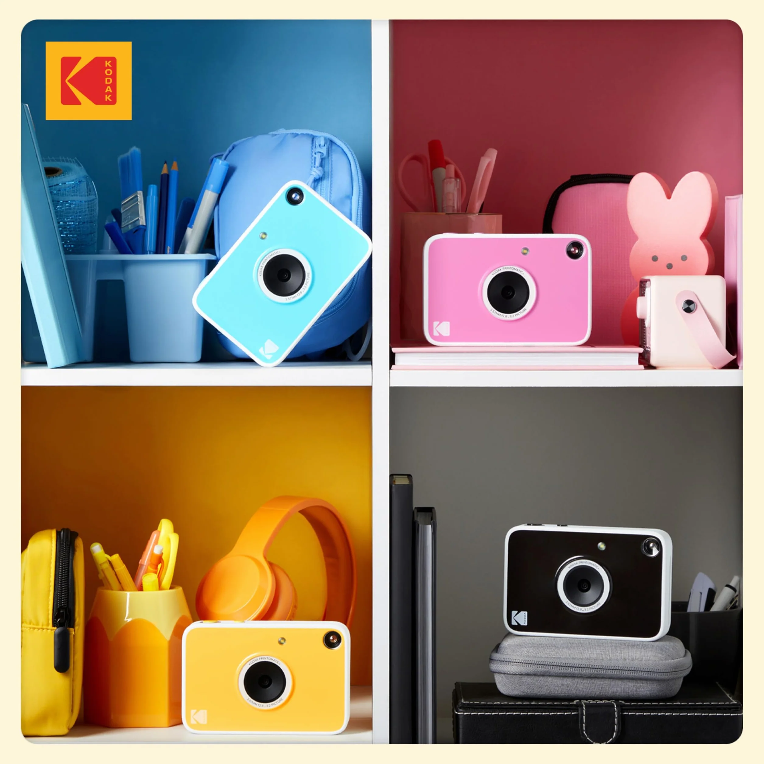 KODAK Printomatic+ 10MP Kolorowy Aparat Natychmiastowy Zestaw Prezentowy z Etui, Papierem Zink 20 ark., Albumem i Naklejkami – Żółty