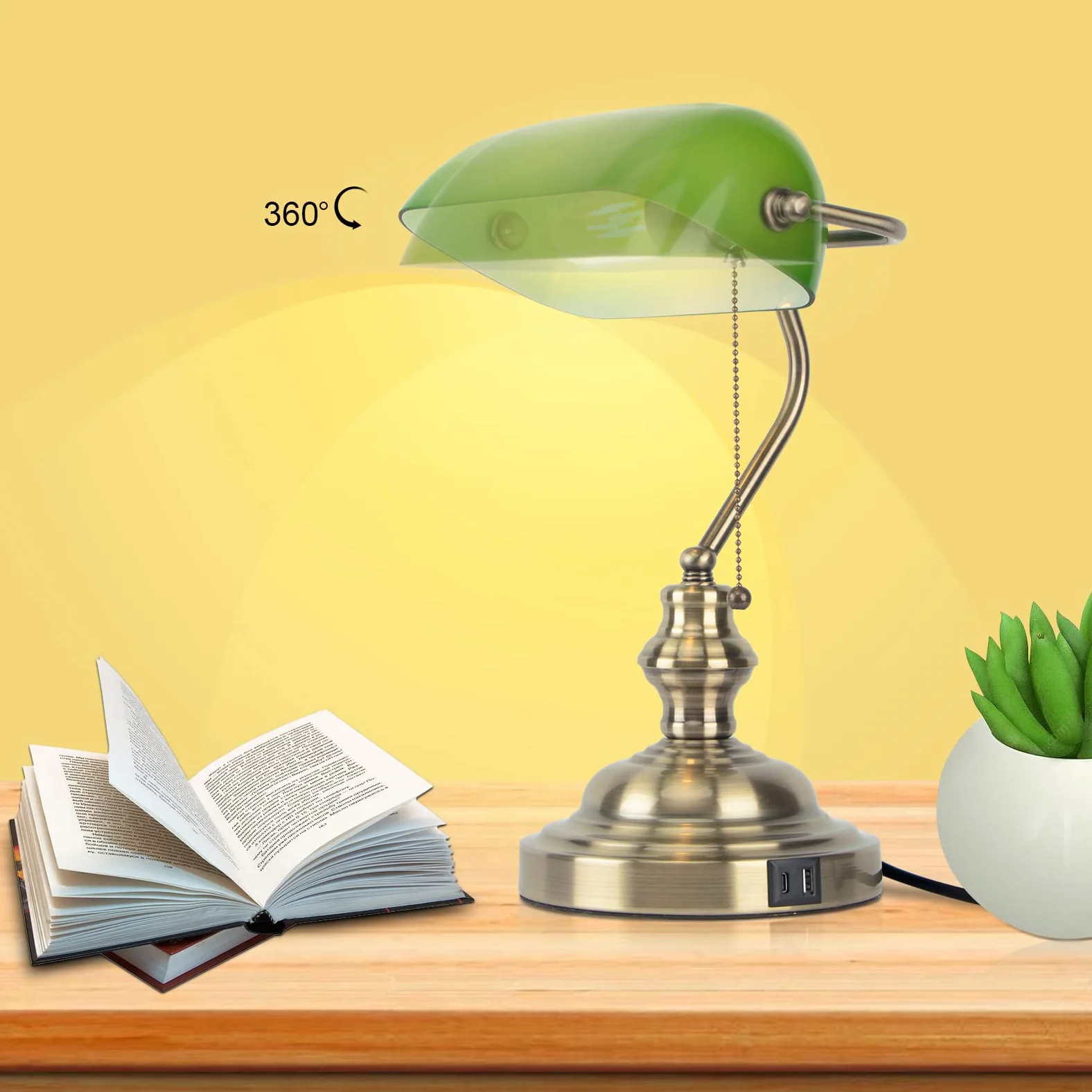 Lampa Stołowa W Stylu Ekologicznym, Wykonana Ze Szkła, W Stylu Retro, Z Gniazdem USB Do Ładowania Oraz Mosiężnym Przełącznikiem W Stylu Retro