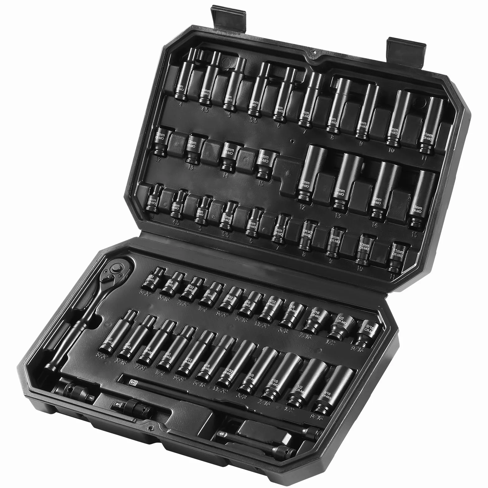 VEVOR Zestaw nasadek perkusyjnych 6,35 mm, zestaw 55 głębokich i mało głębokich kompasów SAE 5/32-9/16" i metryki 4-15 mm do napraw samochodów, kompasów, łatwe do odczytania oznaczenia rozmiaru