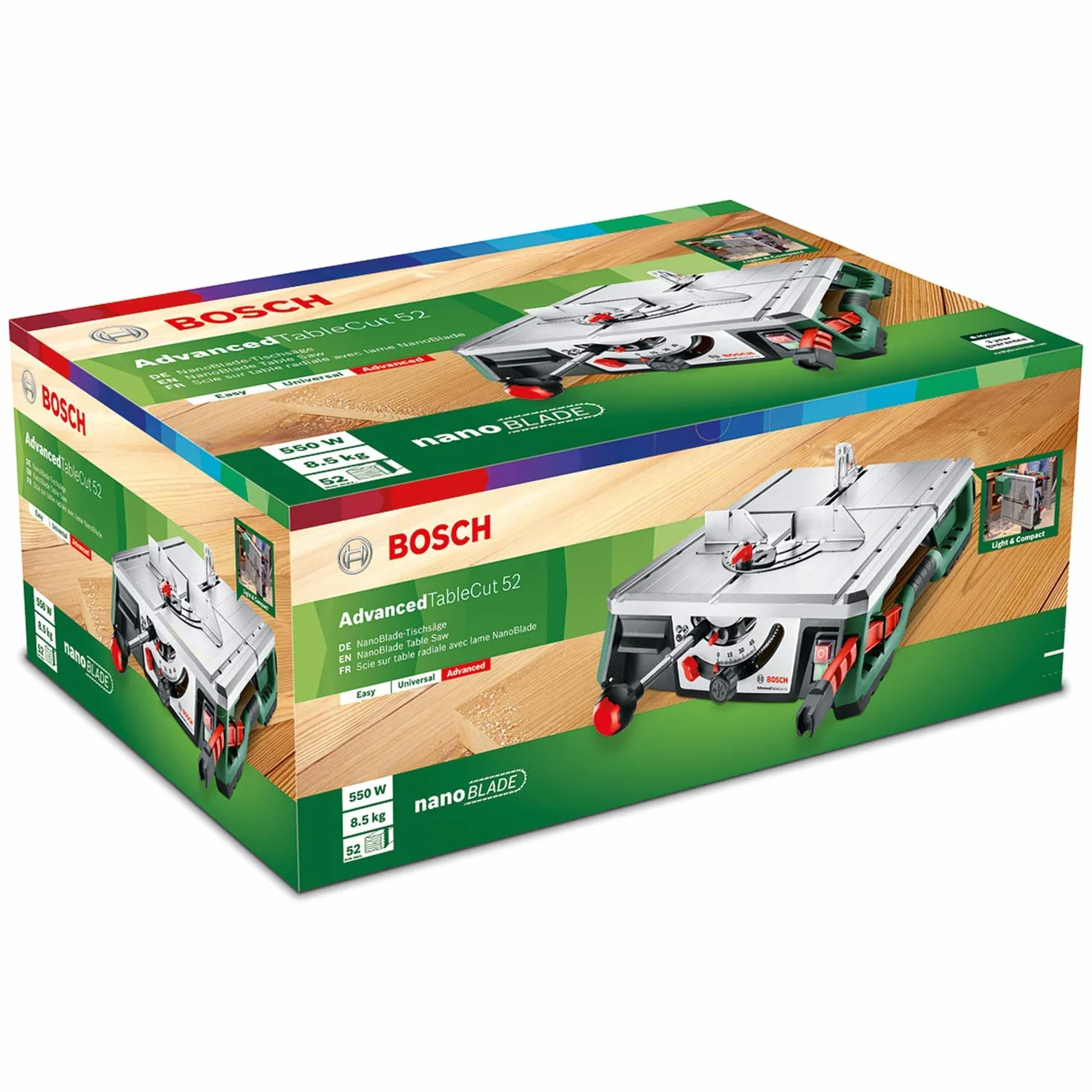 Bosch Home and Garden Piła stołowa AdvancedTableCut 52 (550 W, NanoBlade Wood Basic 65, 8,5 kg, w kartonie)