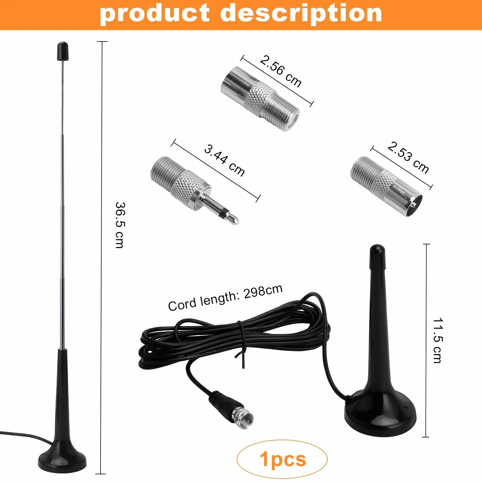 Antena Radiowa Dab Fm z 3 Adapterami, Wysoka Wydajność do Systemu Stereo, Antena Pokojowa Teleskopowa, Radio Cyfrowe, Kompatybilna z Odbiorem 75 Omów
