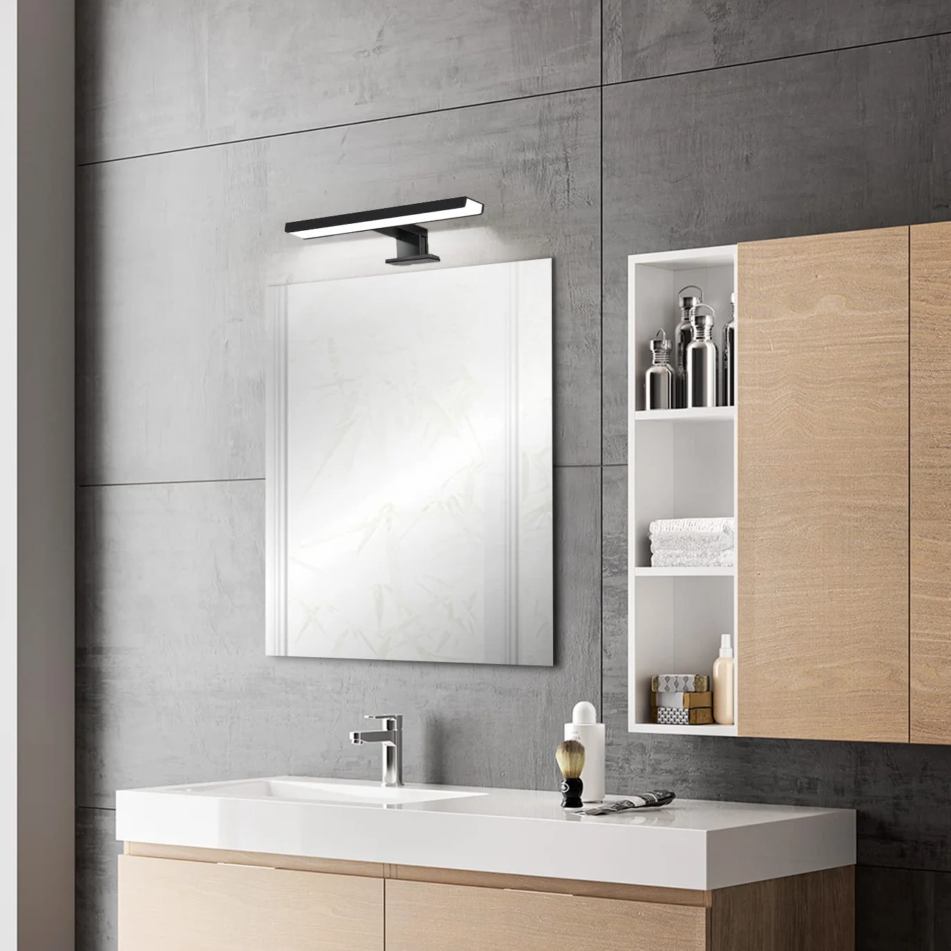ERWEY Lampa Łazienkowa LED 2 w 1, IP44, Do Lustra, Czarna, Zimna Biel, Oświetlenie Toaletki, 230 V, Szafka, Lustro Do Zabudowy, Zaciskowa (30 cm, 6000 K, 5 W)