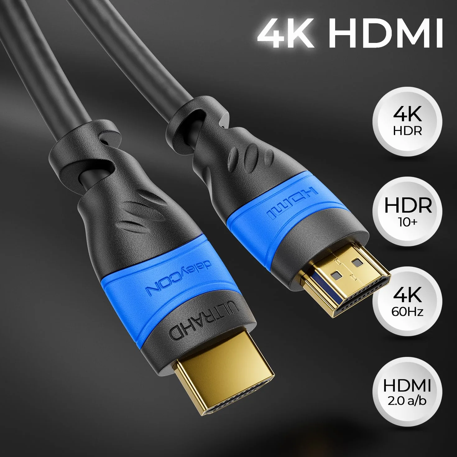 deleyCON 1,5m HDMI Kabel 2.0a/b High Speed z Ethernet UHD 4K 60Hz HDR HDCP 2.2 18Gbps Czarny