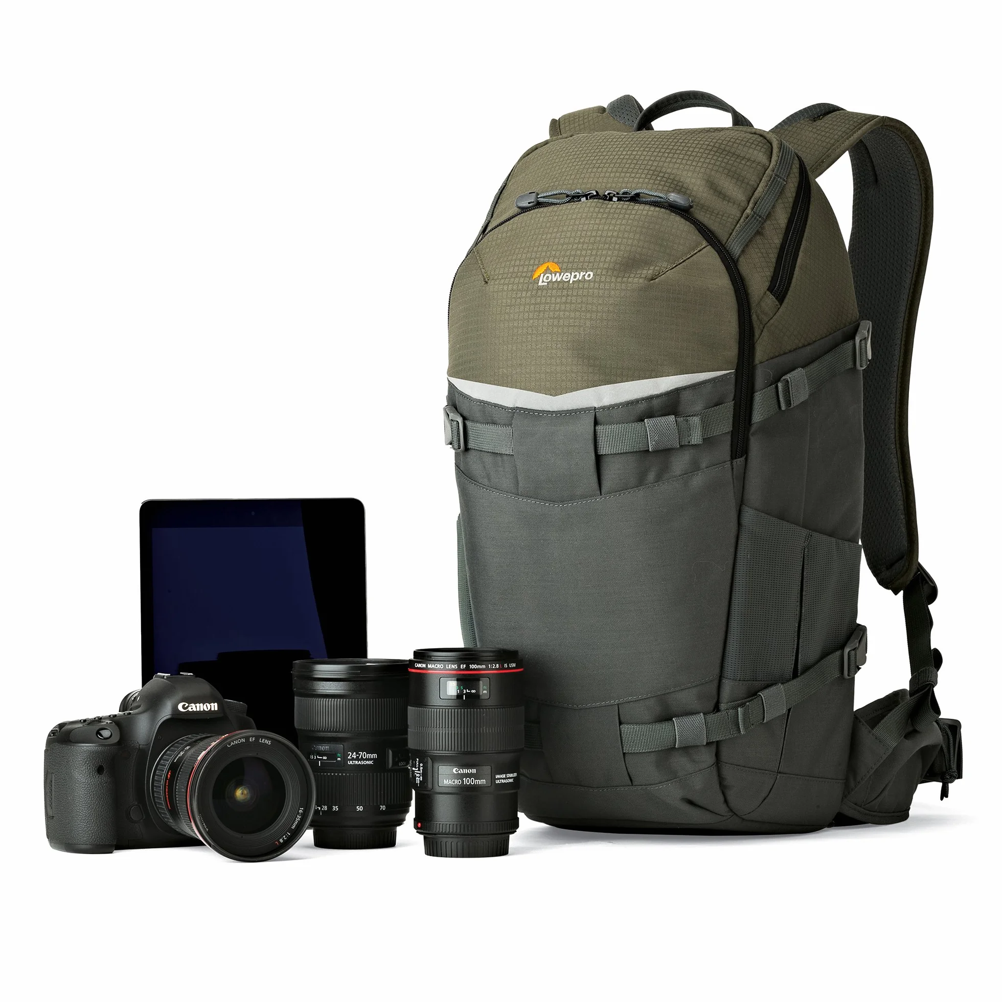 Lowepro Flipside Trek 350 AW plecak, na aparat fotograficzny, na lustrzankę cyfrową i wiele obiektywów, torba na tablet, akcesoria do aparatu, statyw, kolor szary