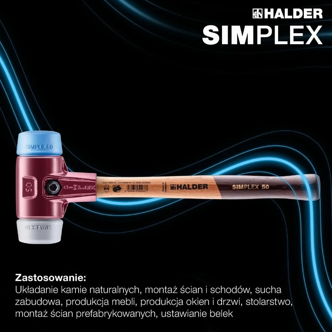 Młotek ochronny SIMPLEX, TPE-soft/TPE-mid; z obudową z żeliwa ciągliwego i wysokiej jakości drewnianym trzonkiem | D=80 mm | 3013.080