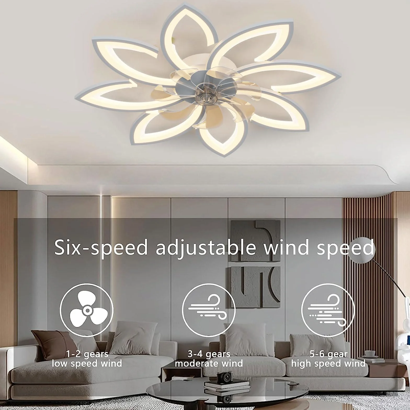 Wentylator sufitowy LED ze światłem, ściemnialny żyrandol 66W z wentylatorem, cichy odwracalny wentylator sufitowy ze światłem, do salonu