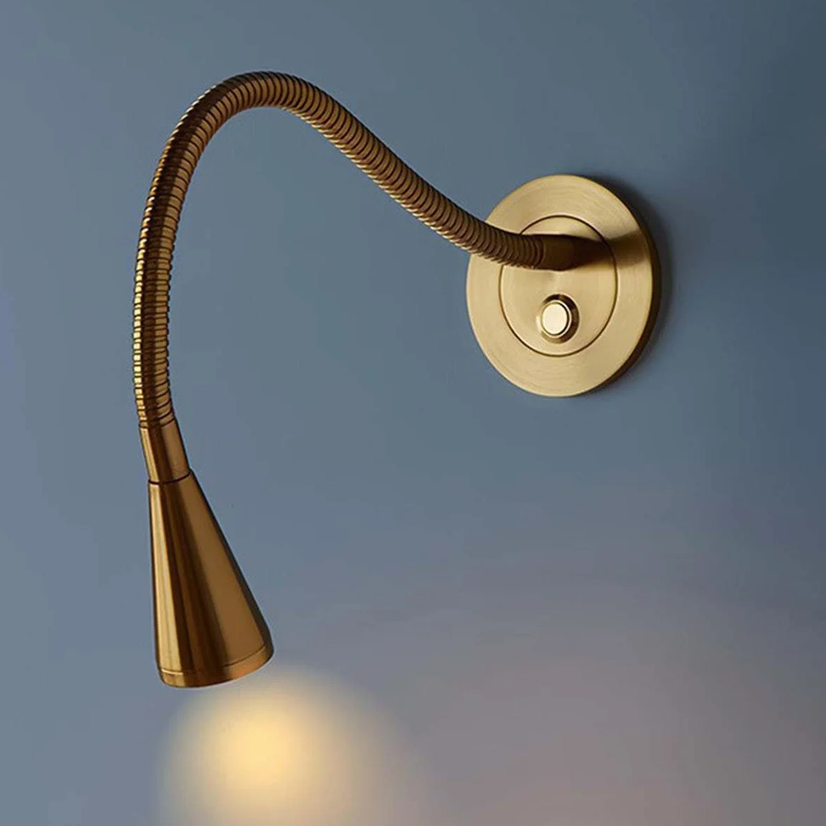 AoLa Lampa ścienna LED na gęsiej szyi z włącznikiem obrotowa 360° Złota do czytania