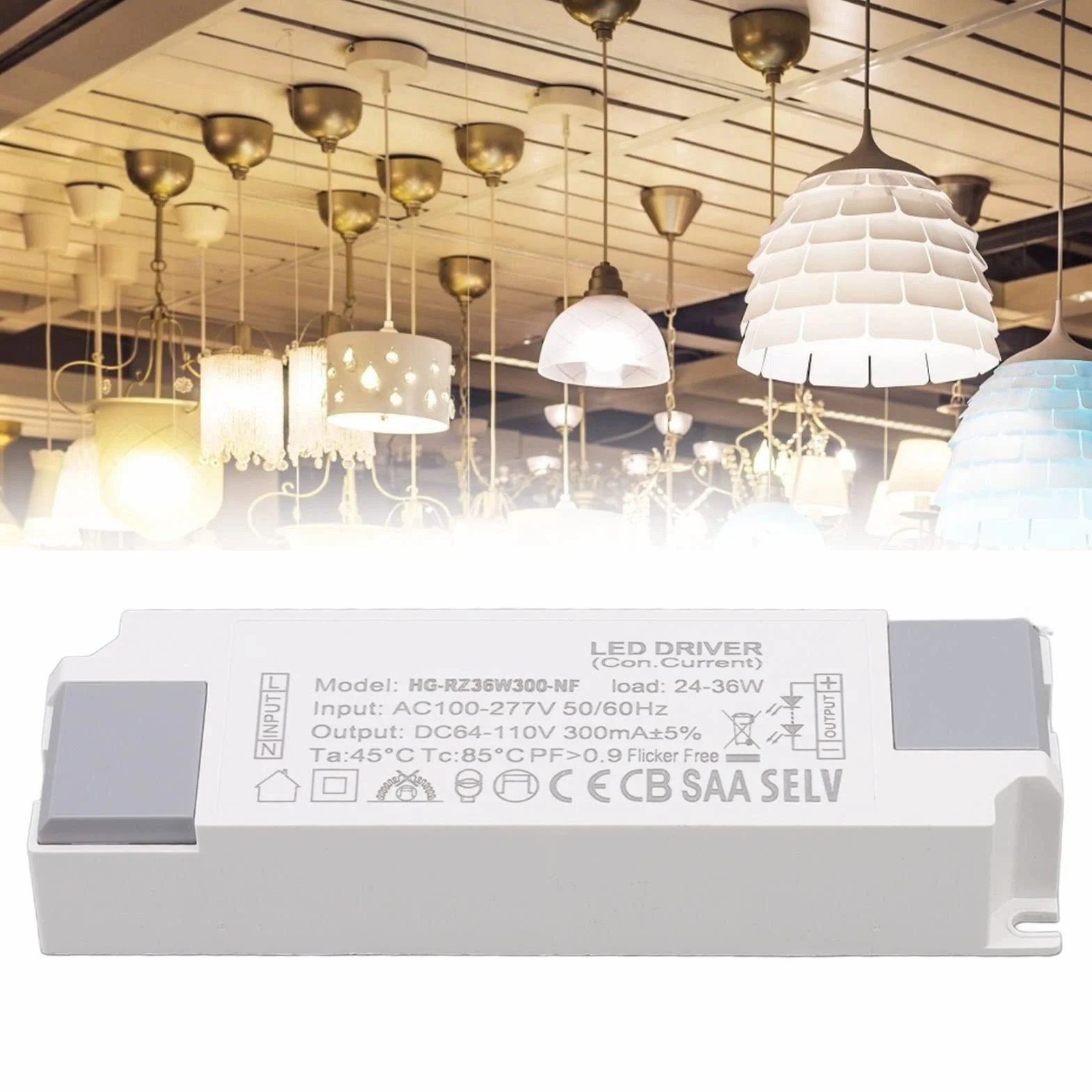 Syrisora ​​LED Driver Obciążenie Zasilanie Złącze Napędu Transformator do Oświetlenia LED 24-36W 300mA Wejście AC100-277V Wyjście DC64-110V