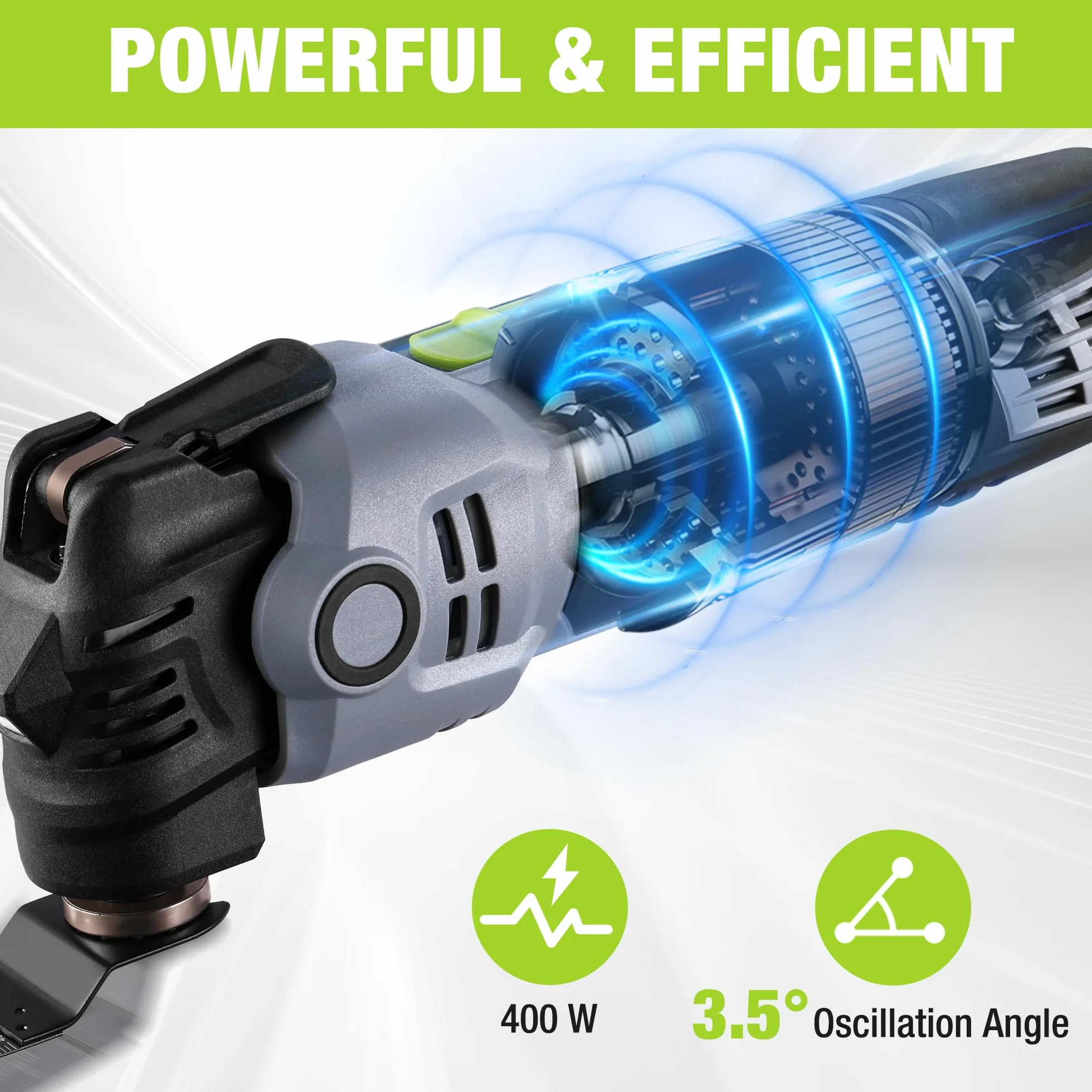 WORKPRO Narzędzie oscylacyjne wielofunkcyjne 400 W 6 prędkości 15000-22000 obr./min kąt oscylacji 3.5° z 23 akcesoriami i torbą