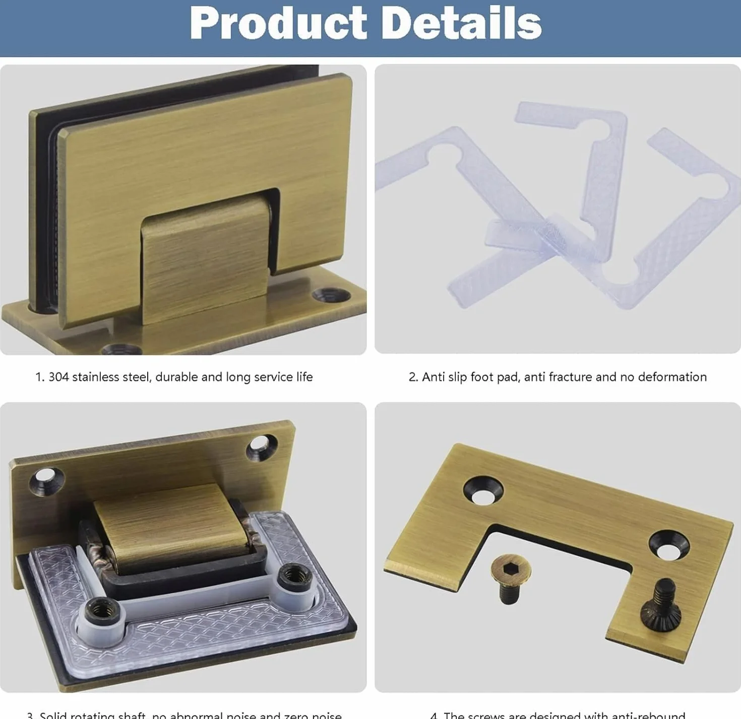 Glass Shower Door Hinges,Shower Glass Hinge,2 Pack 304 Stainless Steel Glass Door Hinges, Bronze 90° Swing Door Shower Hinges, 8-12mm Two-Way Bathroom Glass Clamp