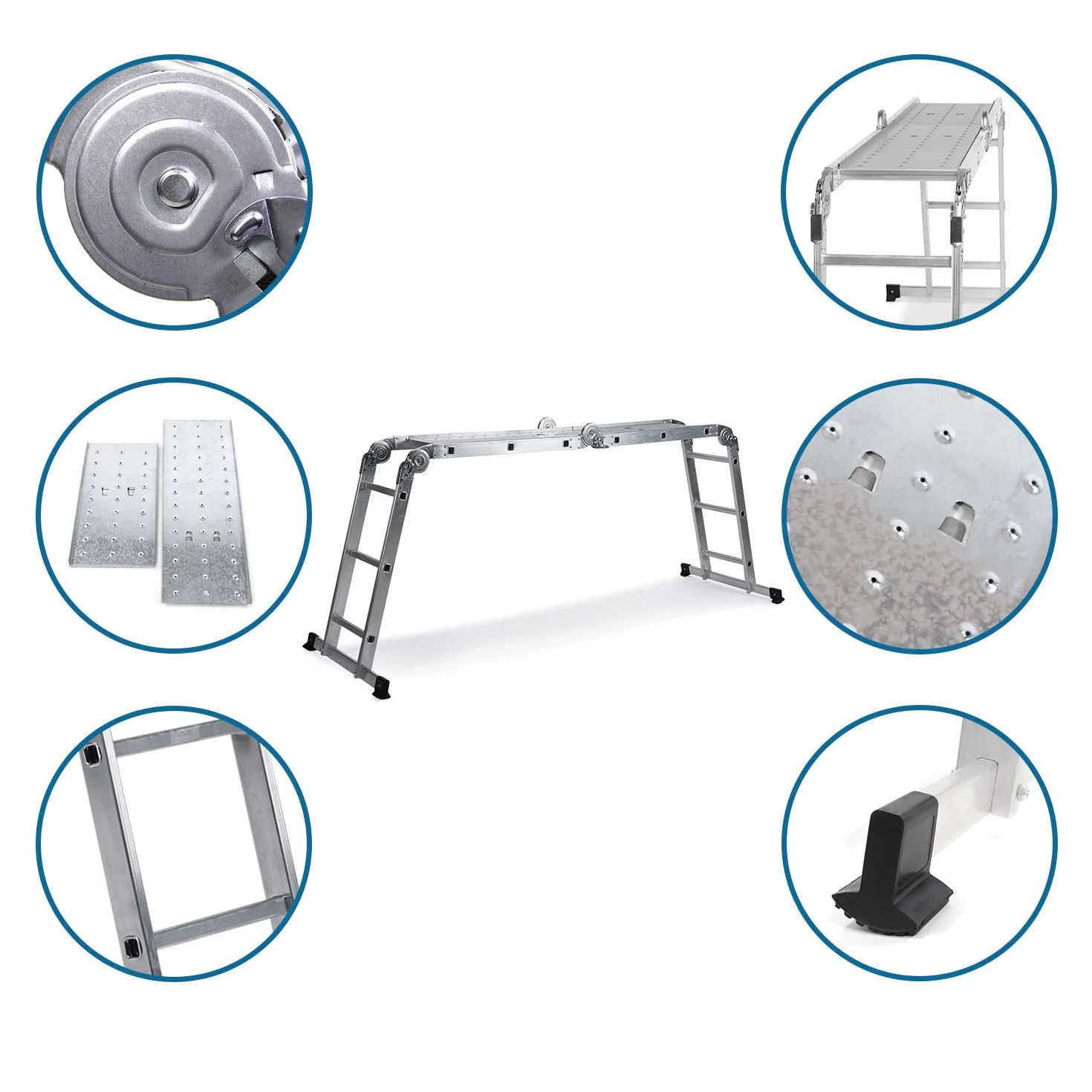 hjh OFFICE 12-stopniowa drabina wielofunkcyjna z 2 płytami rusztowania z litego aluminium W3 srebrna 345 cm Maksymalne obciążenie 150 kg 801202