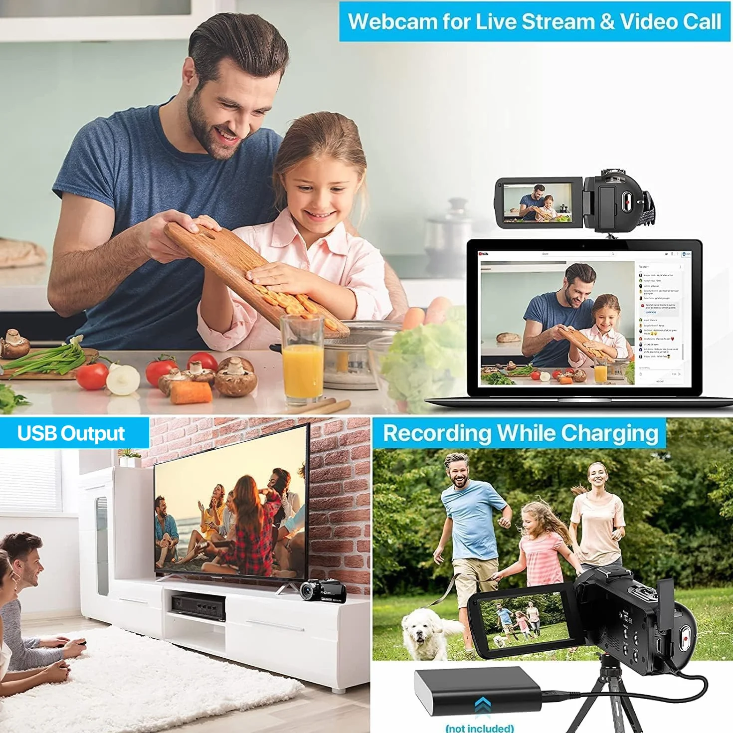 Kamera wideo Camcorder 1080P 30FPS 36MP Vlogging Kamera Recorder do YouTube, cyfrowa kamera wideo z noktowizorem IR, 3.0'' ekran IPS, zoom cyfrowy x16, cyfrowa kamera z pilotem zdalnego sterowania, 2
