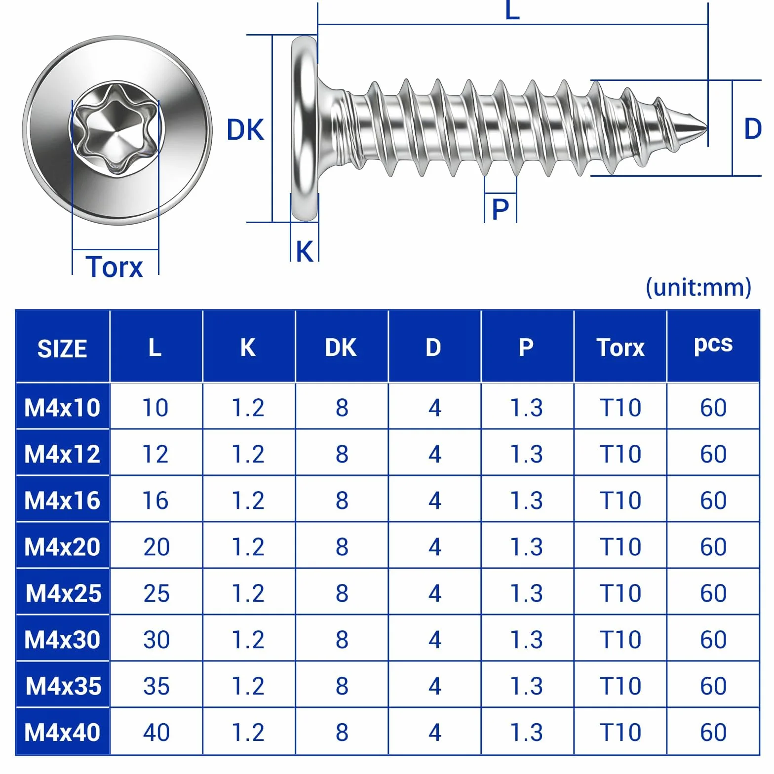 60 sztuk wkrętów z łbem płaskim, wkręty do drewna, stal nierdzewna, M4 x 16 mm, wkręty ze stali nierdzewnej, wkręty płaskie, wkręty do drewna, do mebli, połączeń drewnianych