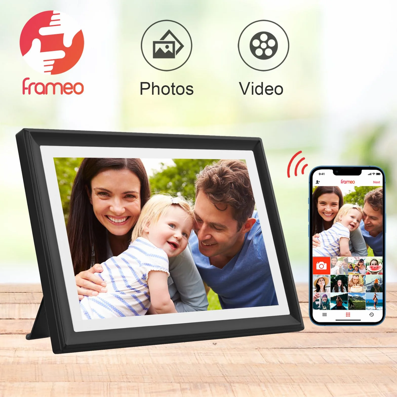 Cyfrowa ramka na zdjęcia – ekran Full IPS 10,1 cala, elektroniczna ramka na zdjęcia, WiFi Frameo z oświetleniem nastrojowym, Boże Narodzenie!
