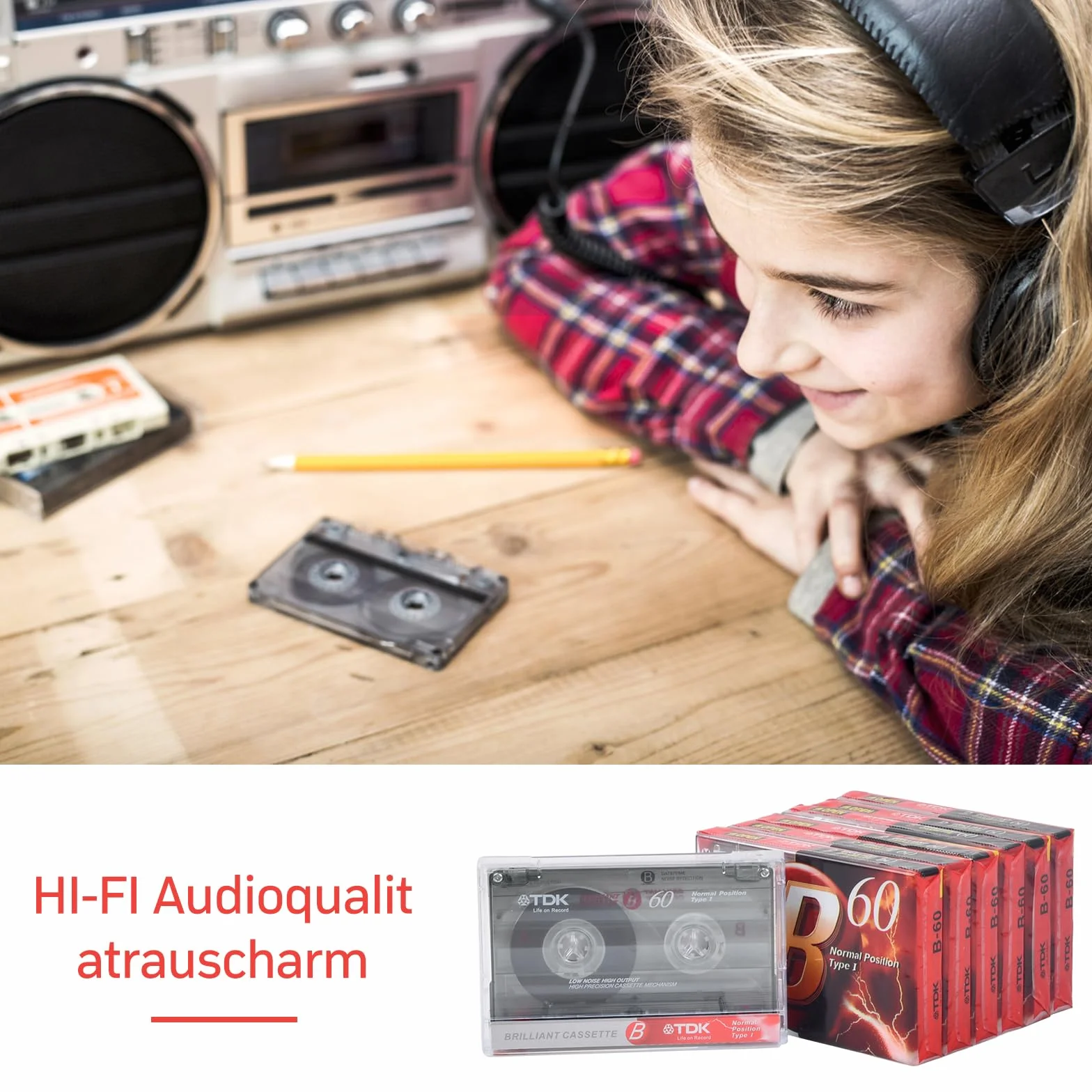 Kasety audio 60 minut Low Noise puste przezroczyste etui 10 sztuk