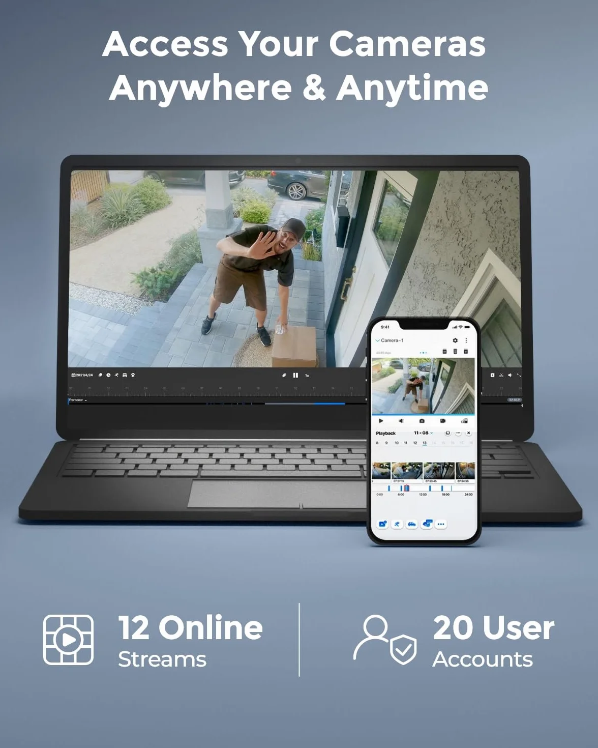 Reolink 4K 12CH Wi-Fi 6 NVR, wbudowany dysk twardy 2TB, możliwość rozbudowy do 8TB, dwuzakresowe WiFi 2,4/5 GHz, obsługa kamer Reolink IP 12MP/8MP/5MP/4MP HD, nagrywanie 24/7, RLN12W