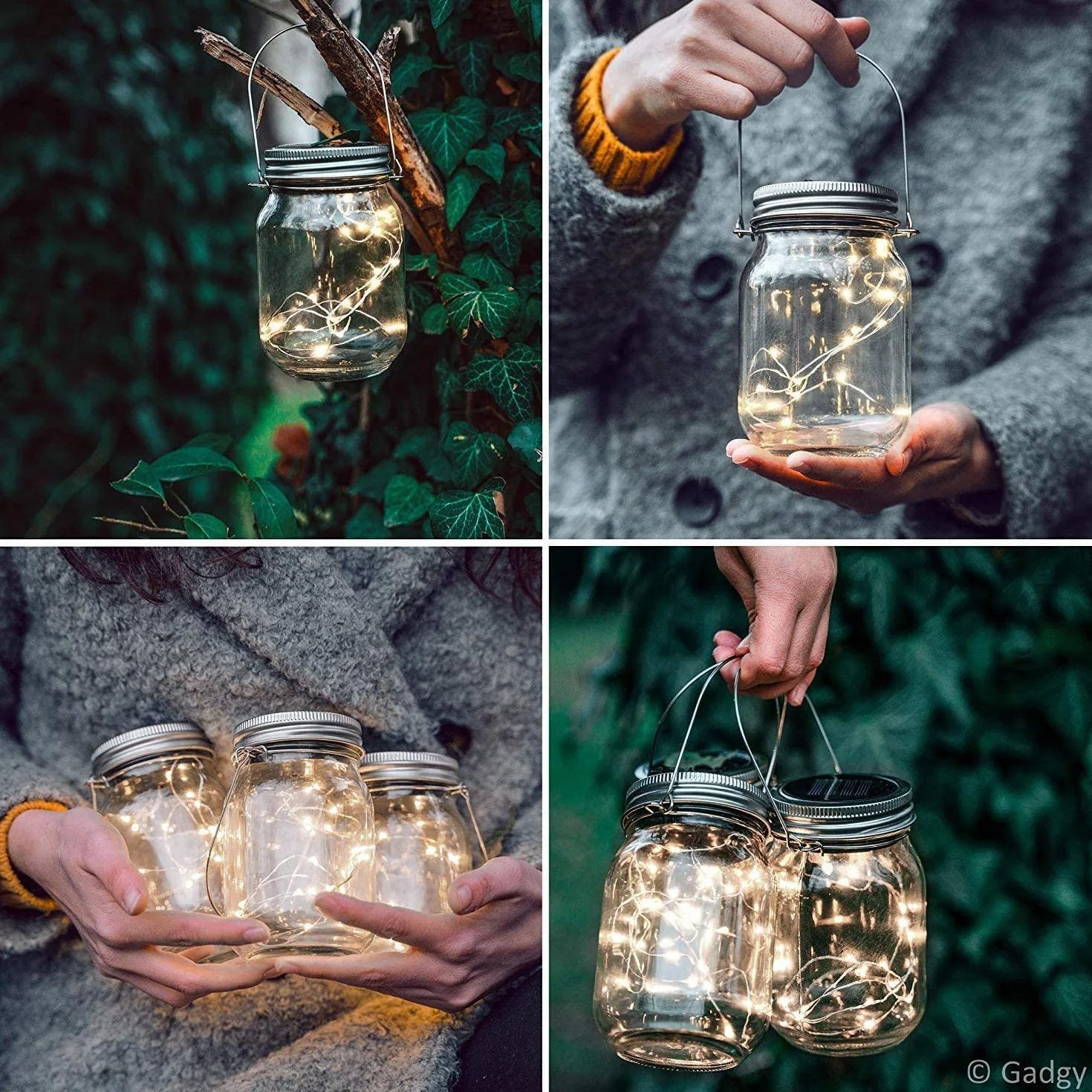 Gadgy ® Solarny zestaw szklanych lamp| (3 sztuki) | 20 ciepłych białych diod LED | Solarna lampa szklana Outdoor Garden Lantern