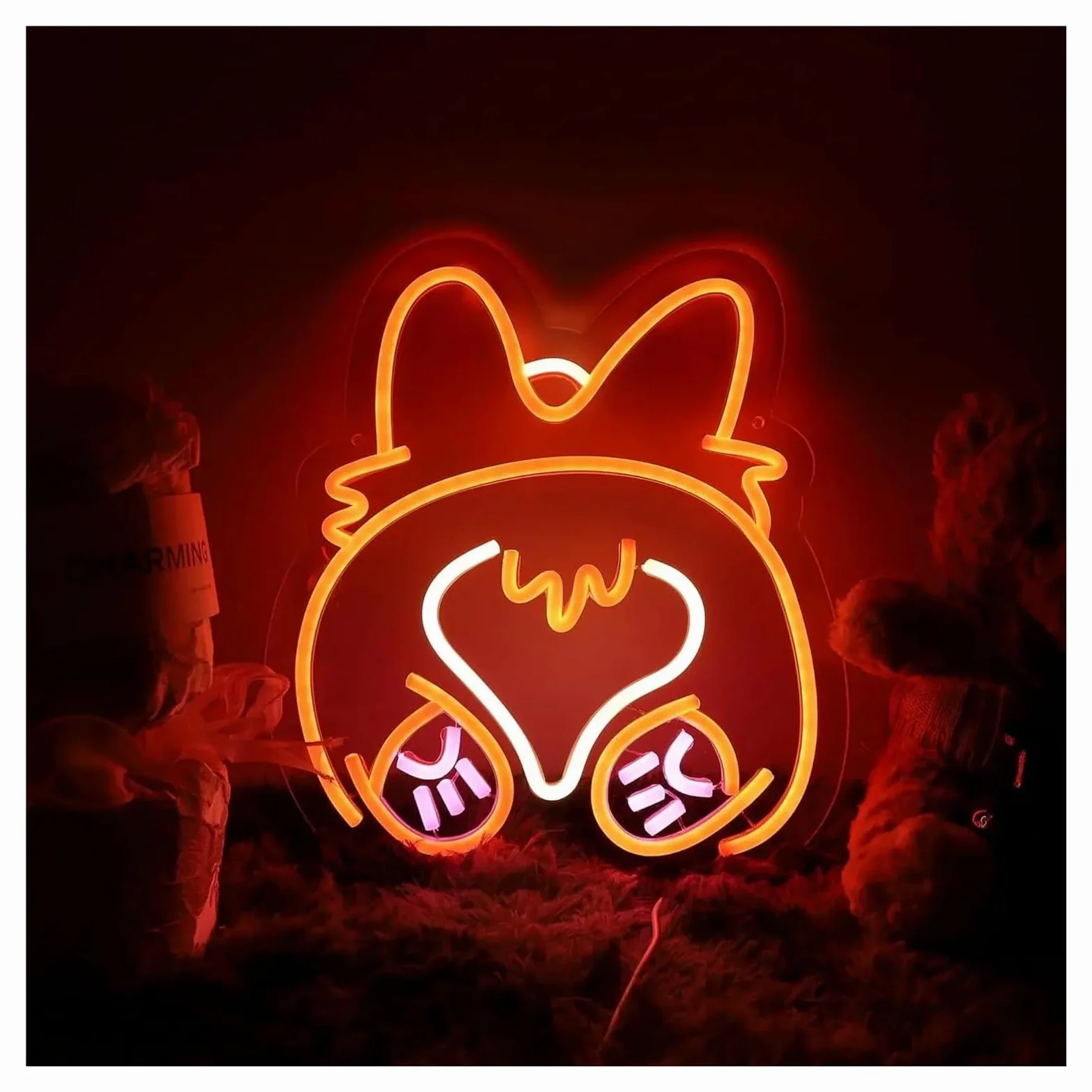 Wiszące neony artystyczne Corgi Butt Neon Śliczne Zwierzęce Światło LED Możliwość Przyciemniania Do Sypialni Wystrój Pokoju Dziecięcego Lampka Nocna Urocze Oświetlenie 36cmx32.5cm
