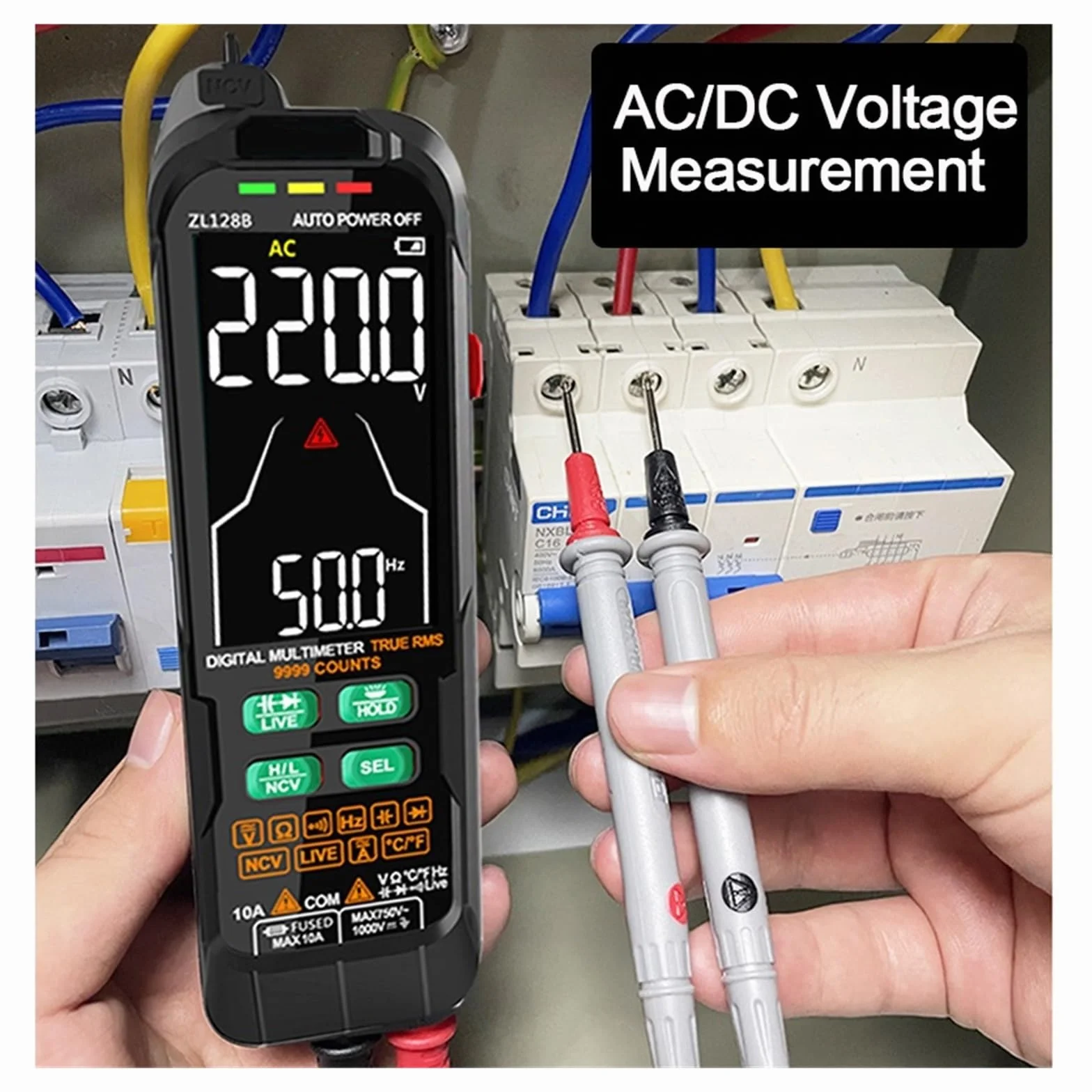 USB Charge Multimetr Cyfrowy 9999 Kolorowy Wyświetlacz LCD DC AC Napięcie Prądu Pojemność Multimetro NCV Tester Drutu Na Żywo Szybko Dokładnie Łatwy Odczyt(128B)