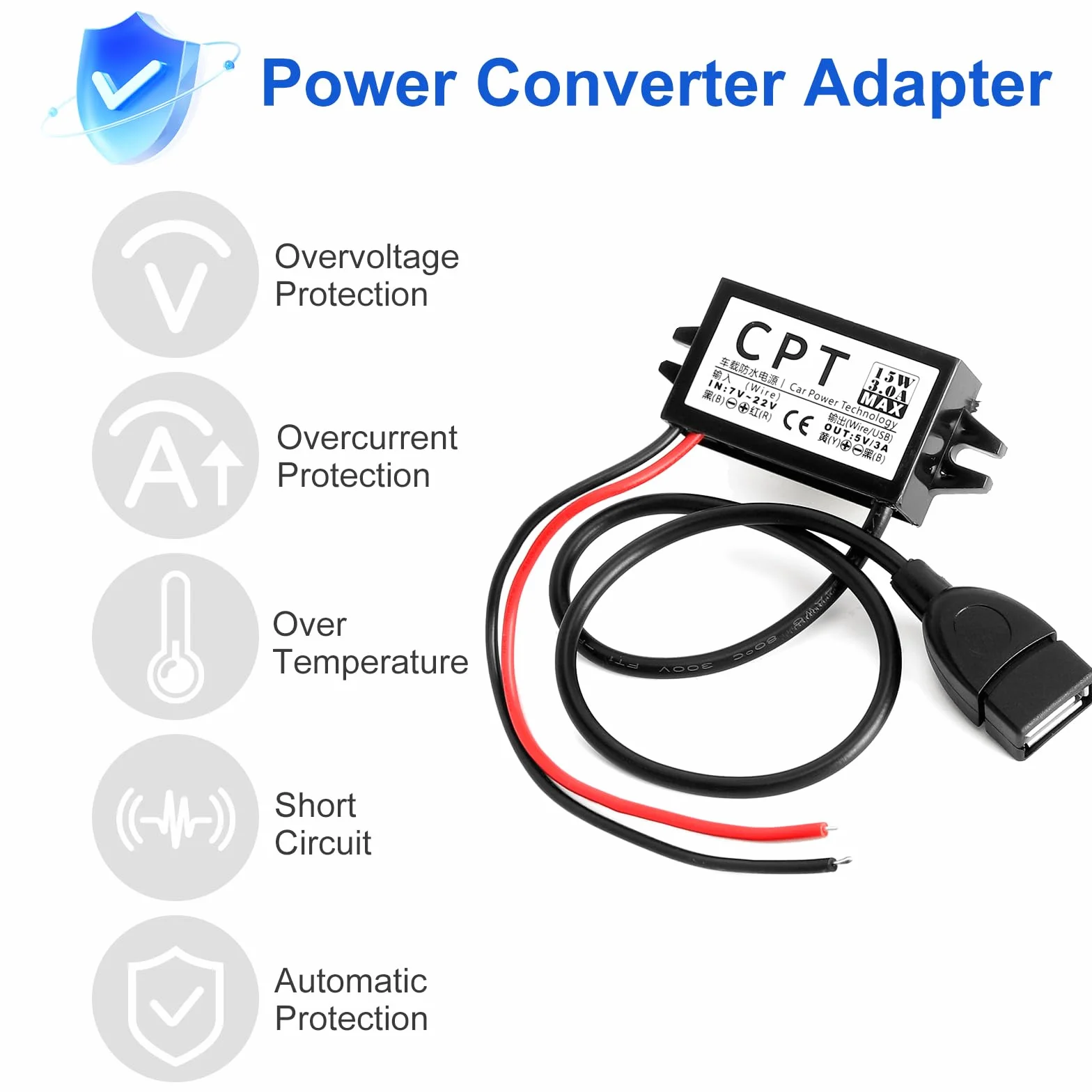 USB Adapter 12V na 5V Konwerter DC DC Buck Regulator Napięcia 7V-22V 3A 15W do Samochodu Motocykla GPS Monitoringu