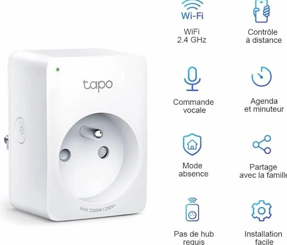 Tapo Gniazdo WiFi, inteligentne gniazdko kompatybilne z Alexa i Google Home, typ 10 A, typ E, sterowanie wentylatorem, ekspresem do kawy, lampą zdalną, nie wymaga koncentratora, Tapo P100(FR) 1