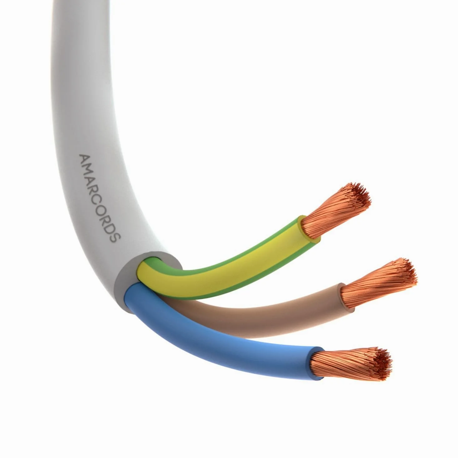 Amarcords 3 x 2,5 mm trzybiegunowy kabel elektryczny w kolorze białym, okrągły przewód zasilający typ H05VV-F, 20 metrów