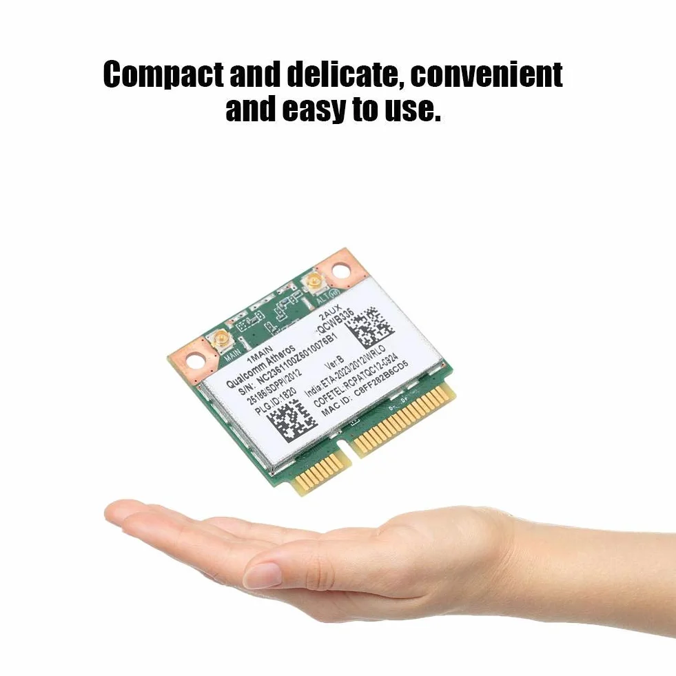 ASHATA Karta sieciowa Qualcomm Atheros AR9565 QCWB335 150M Mini PCI-E bezprzewodowa Bluetooth 2,4 G dla DELL