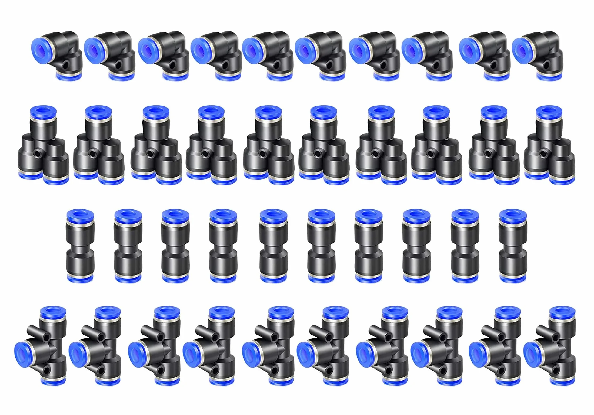 40 sztuk 6 mm Air Push szybkozłączki, złącza pneumatyczne, rozgałęźnik/kątownik/trójniki / prosty zestaw armatury Push-to-Connect, armatura do rur 6 mm