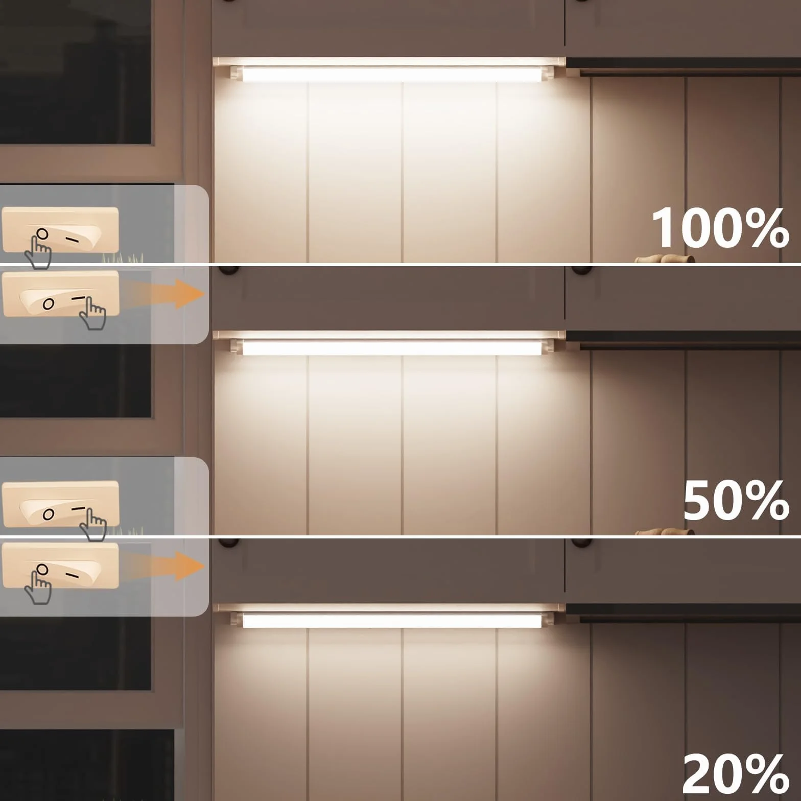 ENUOTEK Oświetlenie Szafki LED 230V Obrotowa, 54.5cm Lampa Podszafkowa Kuchennna, 3 Regulowane Kolory Światła 3000K 4000K 6500K, 8W 750 Lm, Do Kuchni i Łazienki